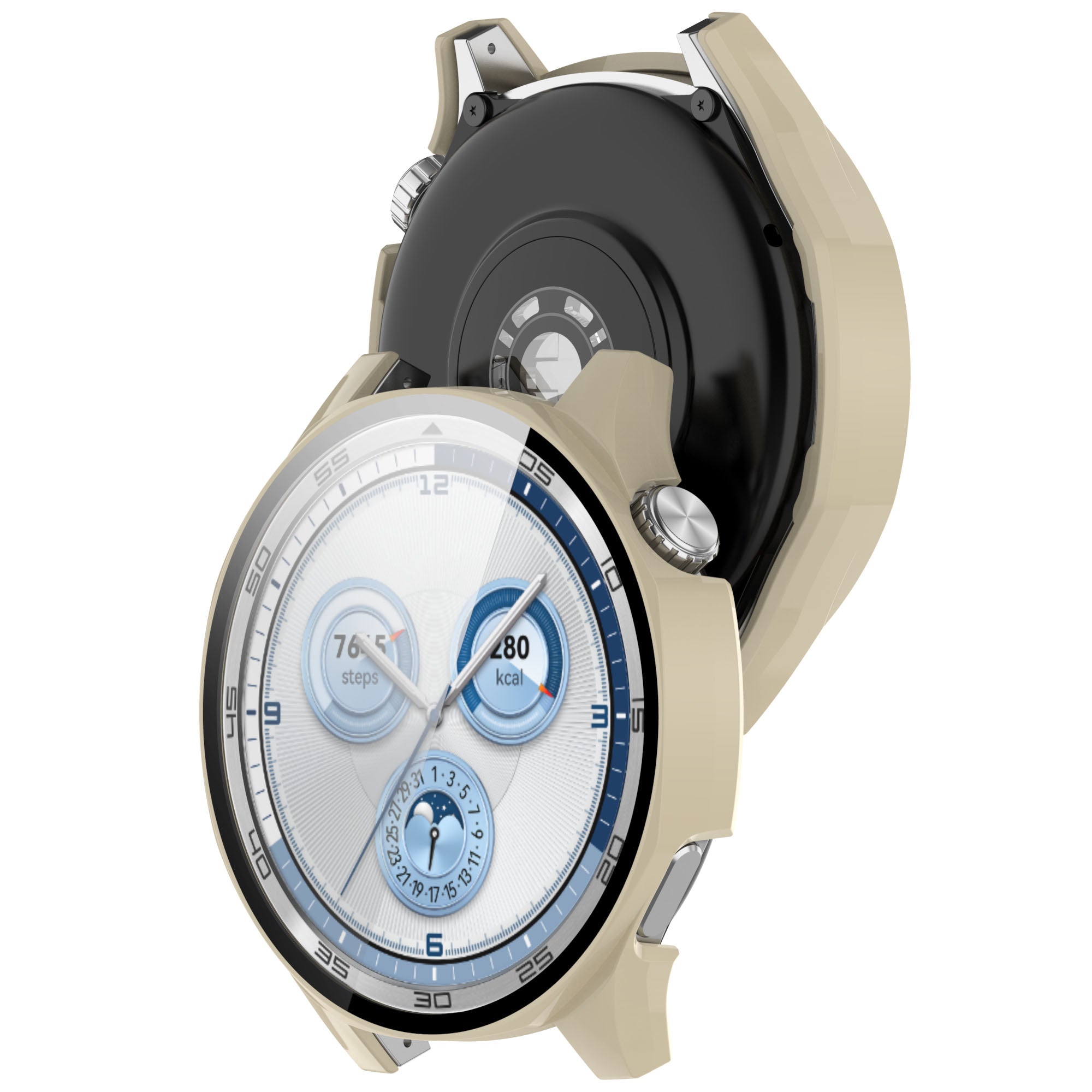 Schutzhülle mit Glas für Huawei Watch GT 5 46 mm, Bizon Case+Glass Watch, Beige