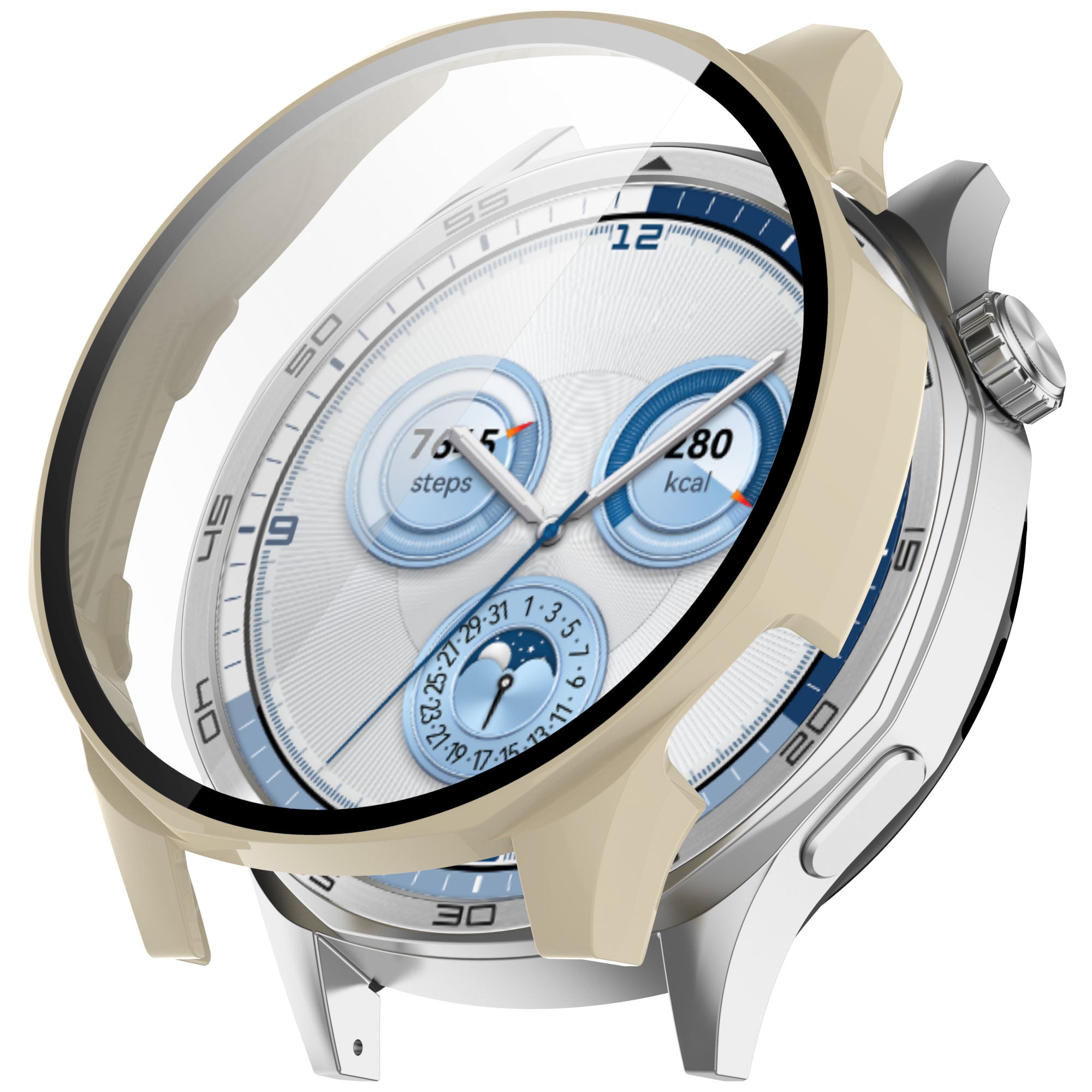 Schutzhülle mit Glas für Huawei Watch GT 5 46 mm, Bizon Case+Glass Watch, Beige