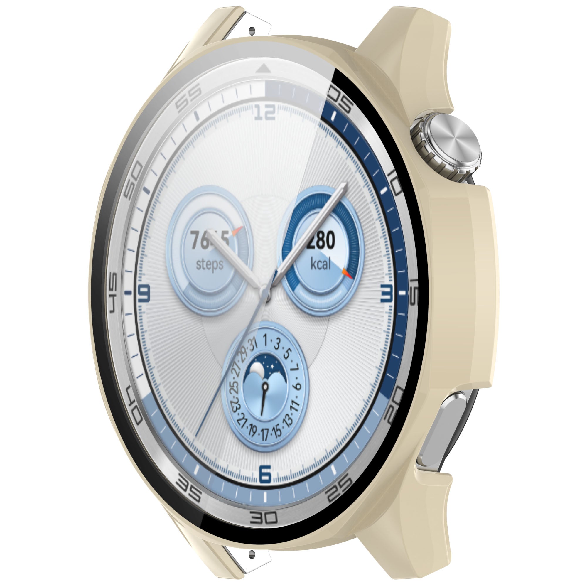 Schutzhülle mit Glas für Huawei Watch GT 5 46 mm, Bizon Case+Glass Watch, Beige