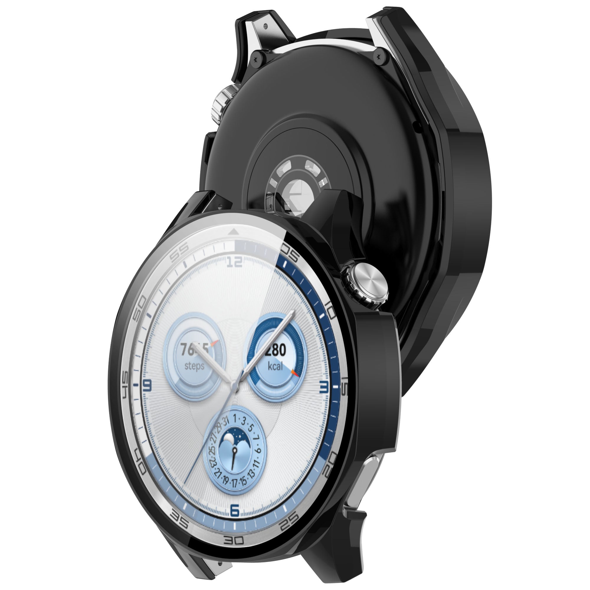 Schutzhülle mit Glas für Huawei Watch GT 5 46 mm, Bizon Case+Glass Watch, Schwarz
