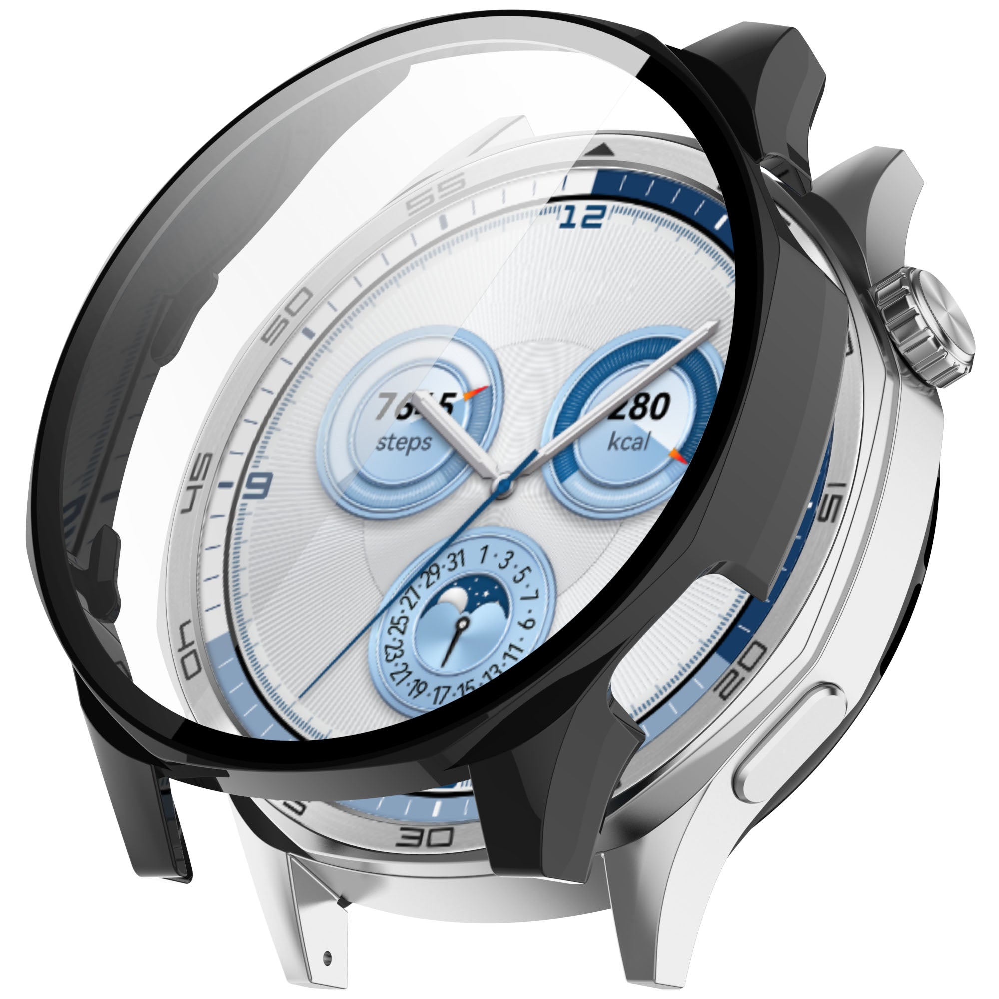 Schutzhülle mit Glas für Huawei Watch GT 5 46 mm, Bizon Case+Glass Watch, Schwarz