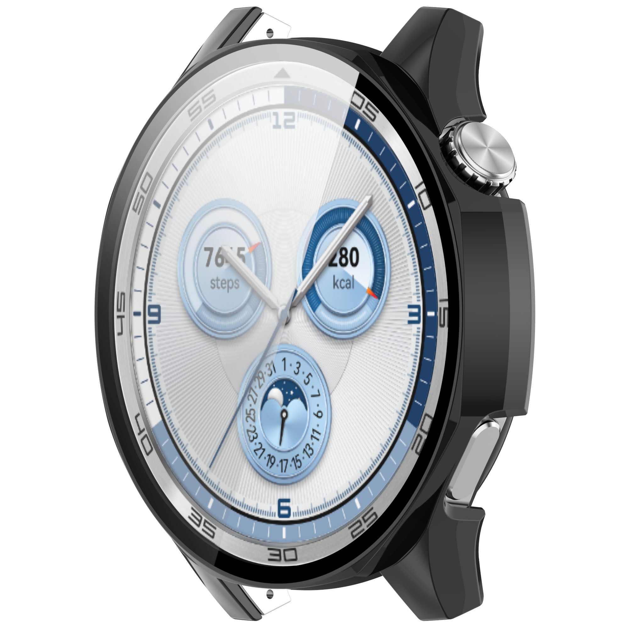 Schutzhülle mit Glas für Huawei Watch GT 5 46 mm, Bizon Case+Glass Watch, Schwarz