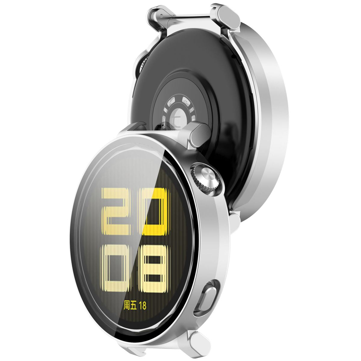 Schutzhülle mit Glas für Huawei Watch GT 5 Pro 42 mm, Bizon Case+Glass Watch, Satiniert Silbern