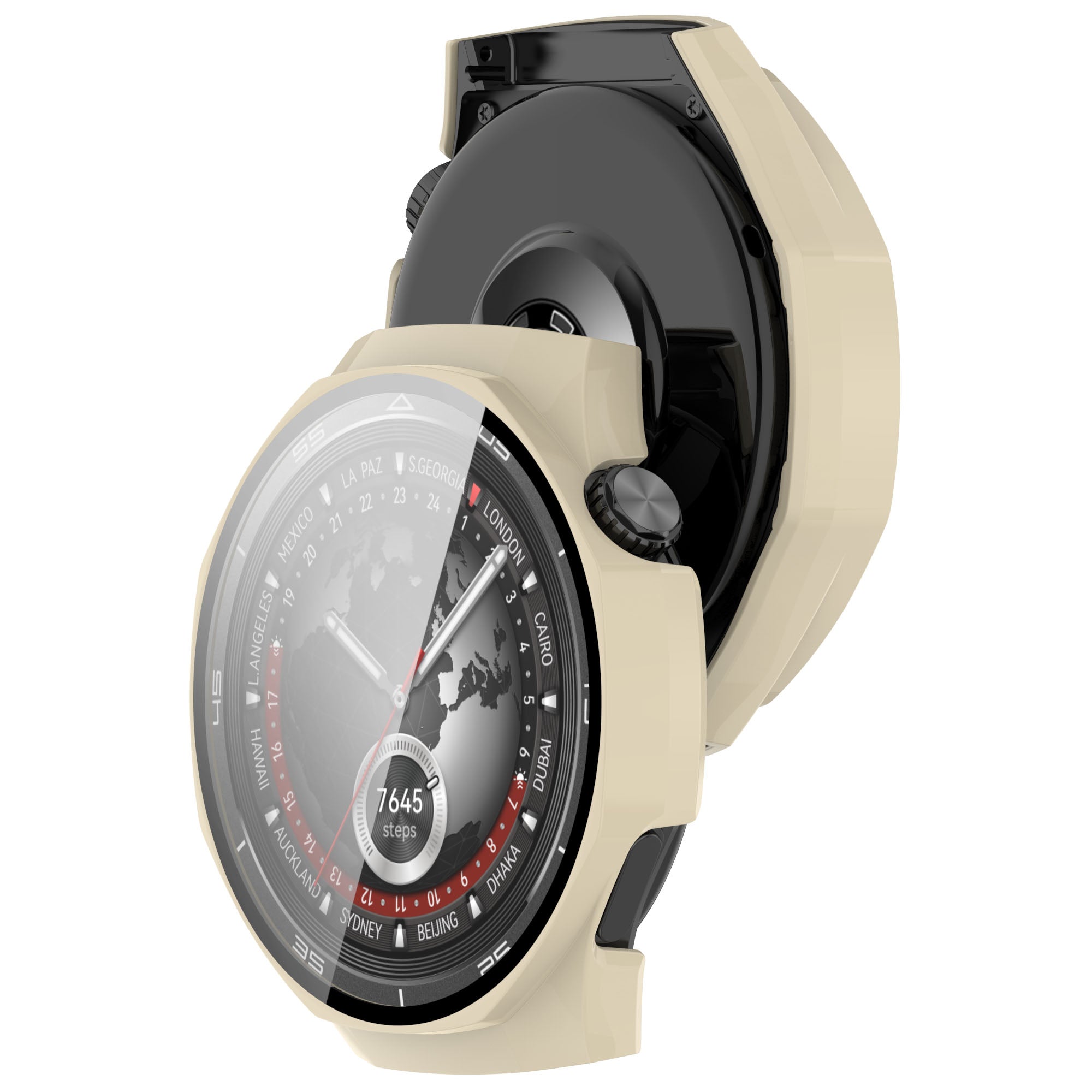 Schutzhülle mit Glas für Huawei Watch GT 5 Pro 46 mm, Bizon Case+Glass Watch, Beige