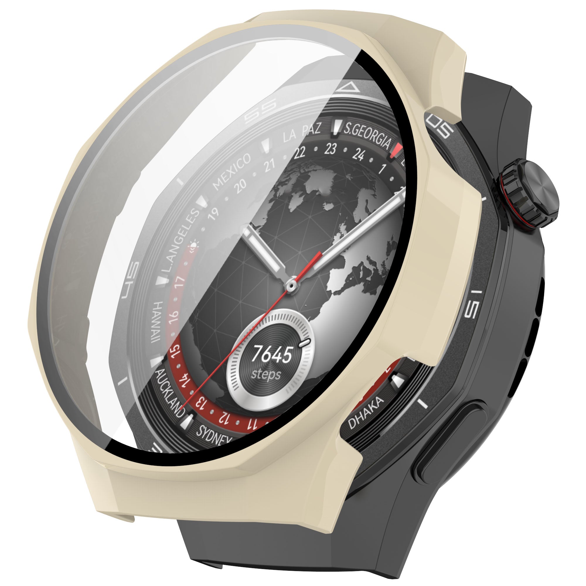 Schutzhülle mit Glas für Huawei Watch GT 5 Pro 46 mm, Bizon Case+Glass Watch, Beige