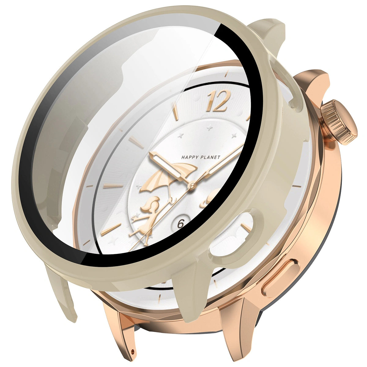 Schutzhülle mit Glas für OnePlus Watch 3 43 mm, Bizon Case+Glass Watch, Beige