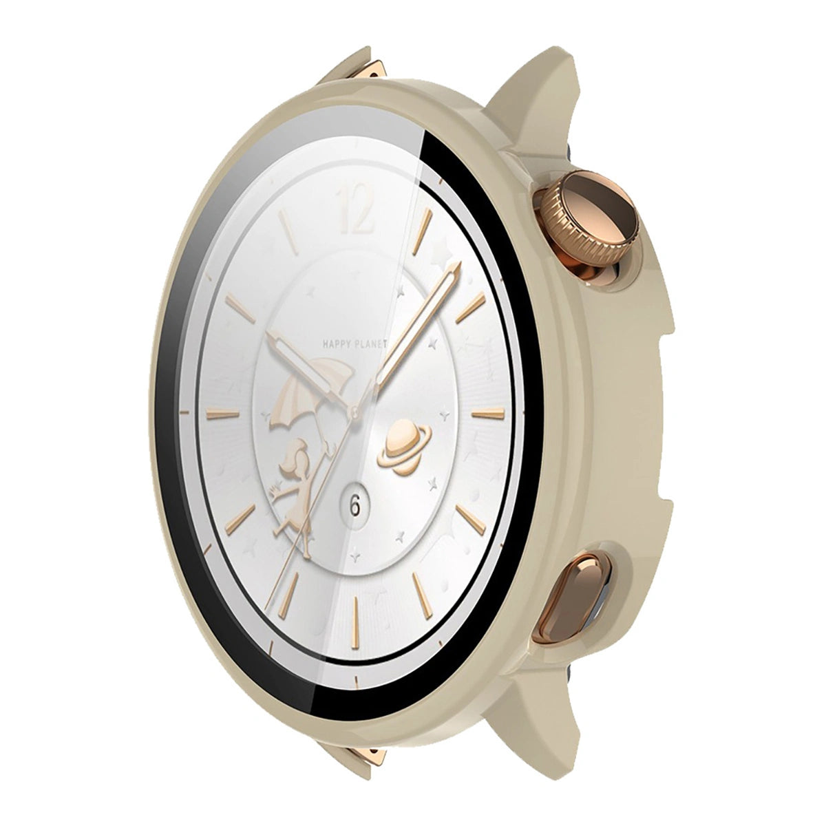 Schutzhülle mit Glas für OnePlus Watch 3 43 mm, Bizon Case+Glass Watch, Beige