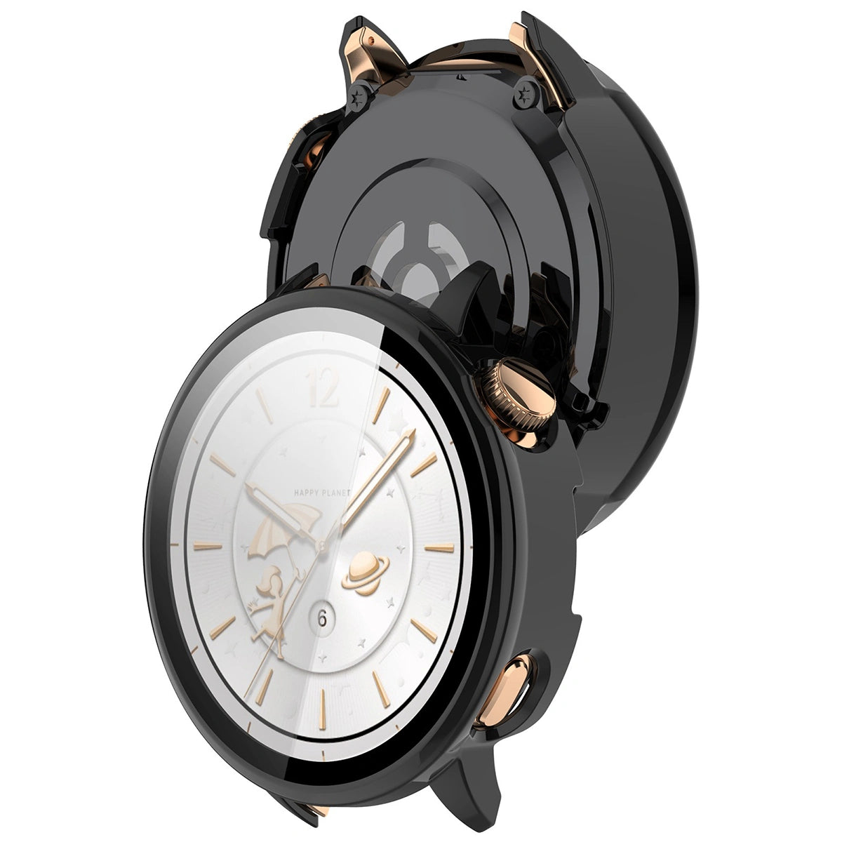 Schutzhülle mit Glas für OnePlus Watch 3 43 mm, Bizon Case+Glass Watch, Schwarz
