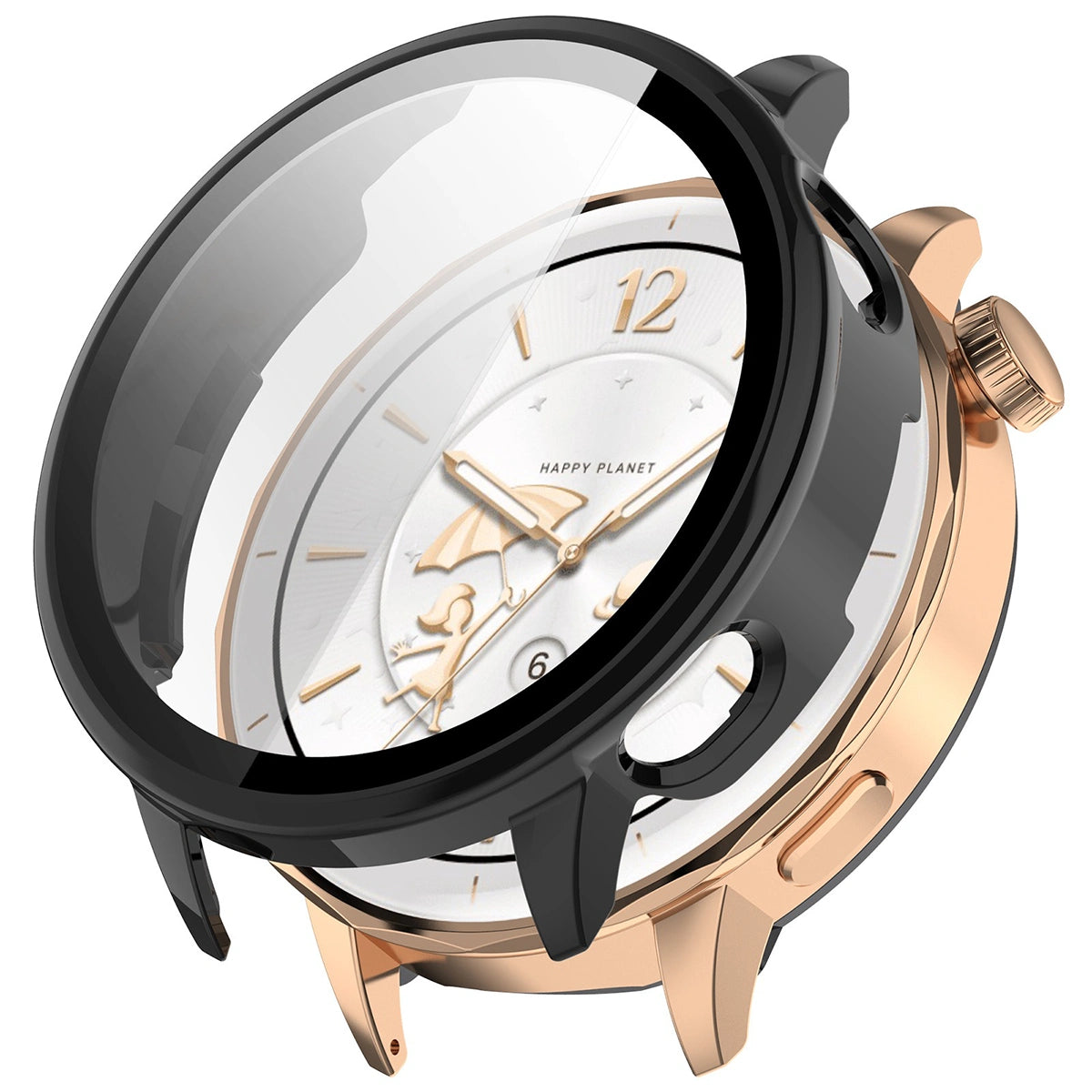 Schutzhülle mit Glas für OnePlus Watch 3 43 mm, Bizon Case+Glass Watch, Schwarz