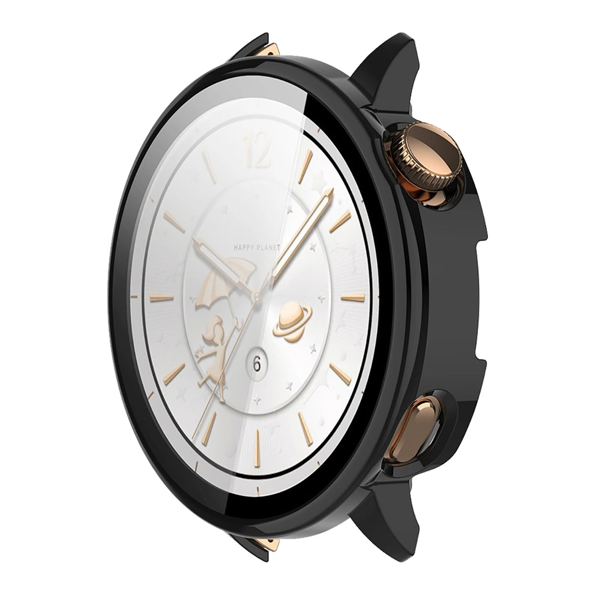 Schutzhülle mit Glas für OnePlus Watch 3 43 mm, Bizon Case+Glass Watch, Schwarz
