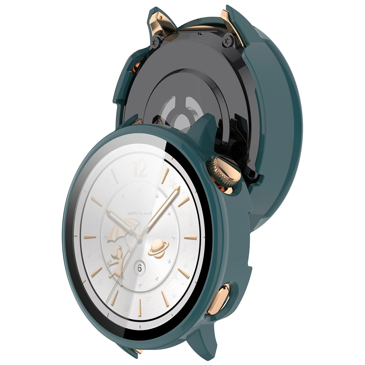Schutzhülle mit Glas für OnePlus Watch 3 43 mm, Bizon Case+Glass Watch, Grün