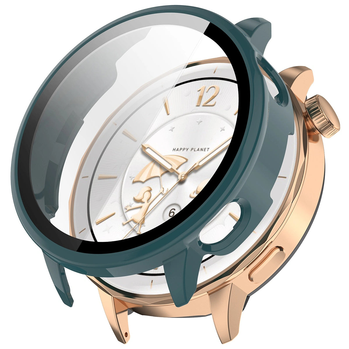 Schutzhülle mit Glas für OnePlus Watch 3 43 mm, Bizon Case+Glass Watch, Grün