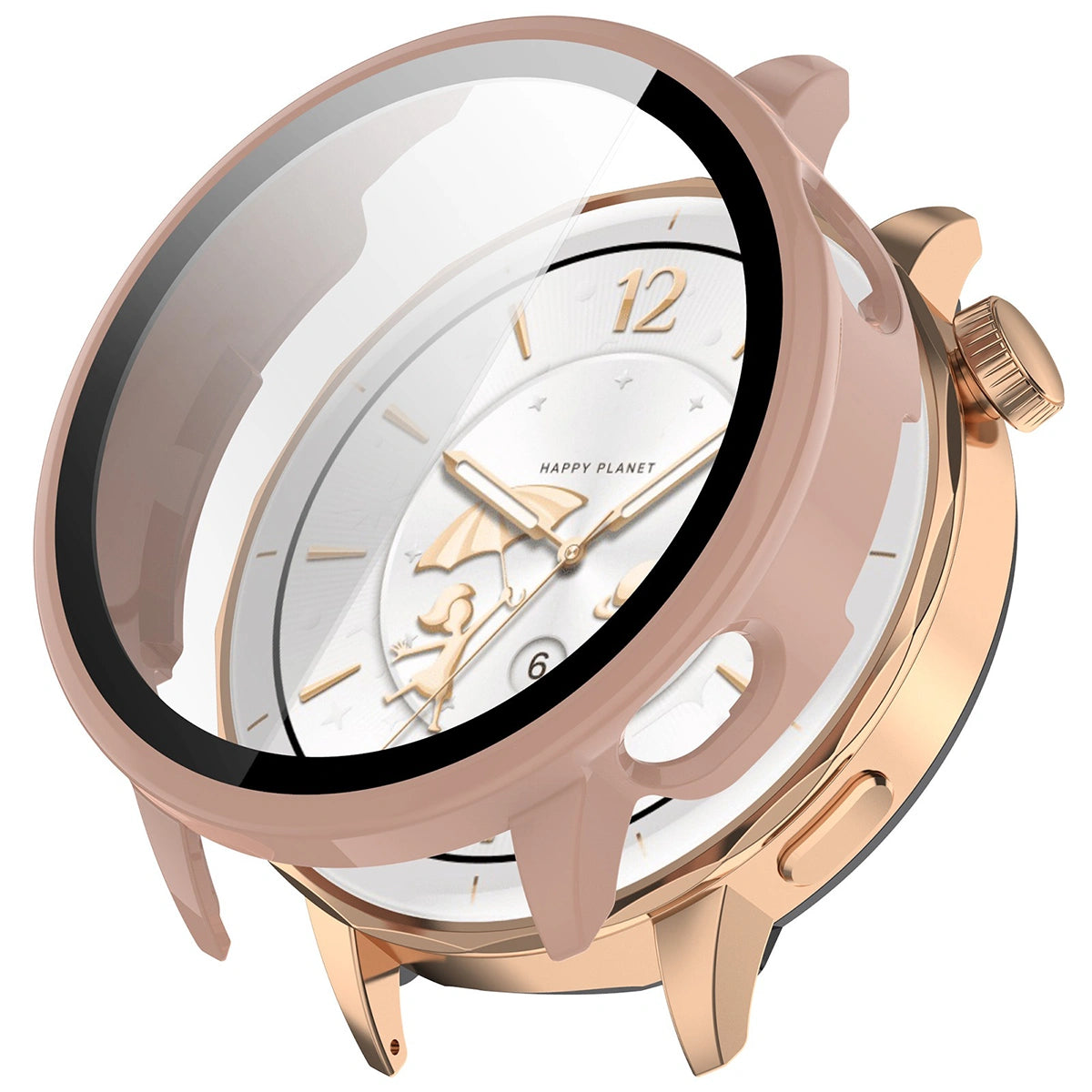 Schutzhülle mit Glas für OnePlus Watch 3 43 mm, Bizon Case+Glass Watch, Rosa