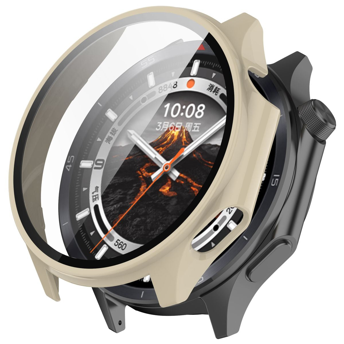 Schutzhülle mit Glas für OnePlus Watch 3 / Oppo Watch X2, Bizon Case Watch Adamo, Beige