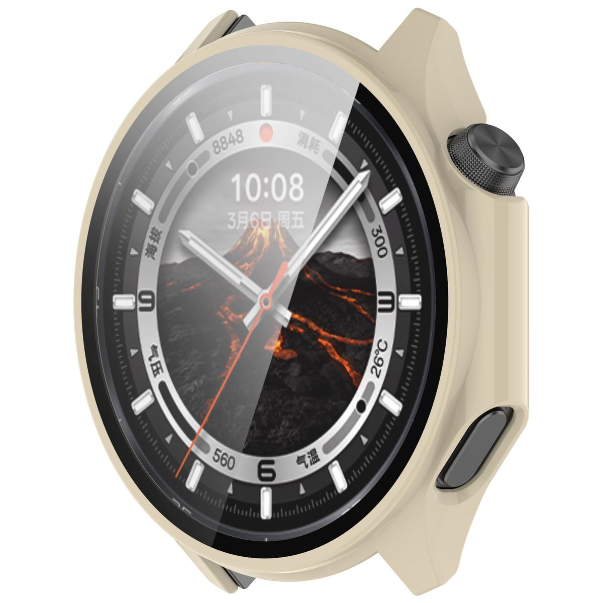 Schutzhülle mit Glas für OnePlus Watch 3 / Oppo Watch X2, Bizon Case Watch Adamo, Beige