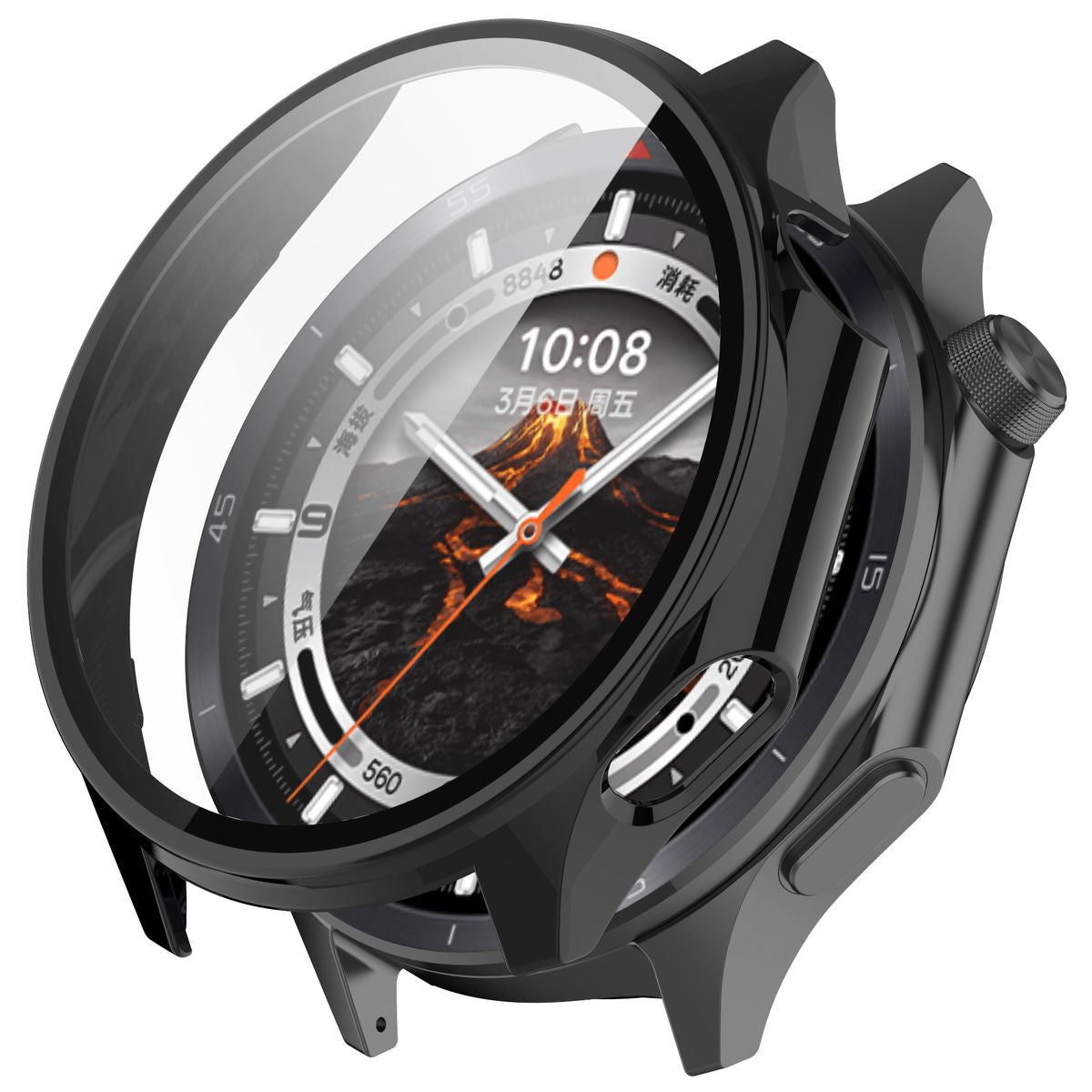 Schutzhülle mit Glas für OnePlus Watch 3 / Oppo Watch X2, Bizon Case Watch Adamo, Schwarz