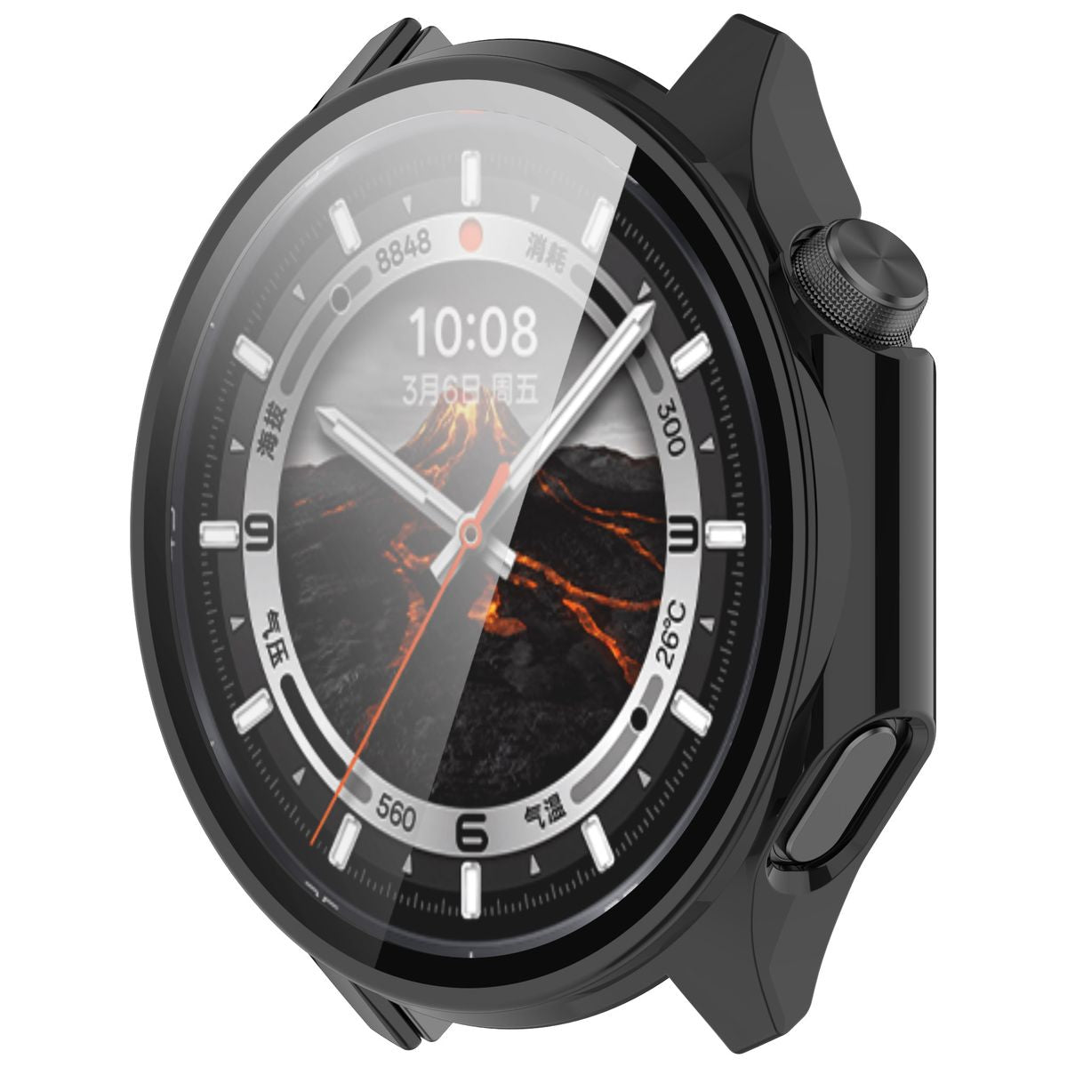 Schutzhülle mit Glas für OnePlus Watch 3 / Oppo Watch X2, Bizon Case Watch Adamo, Schwarz