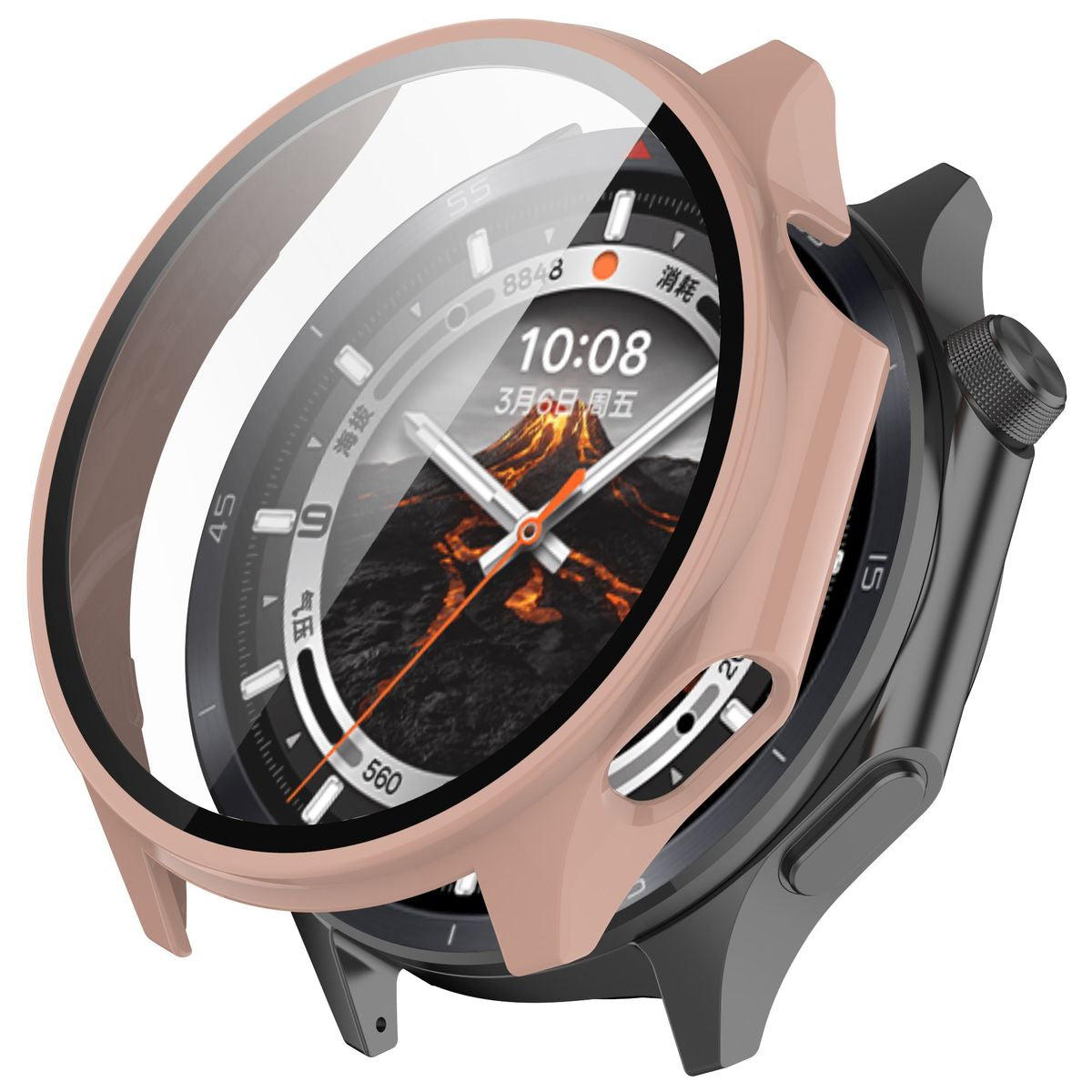 Schutzhülle mit Glas für OnePlus Watch 3 / Oppo Watch X2, Bizon Case Watch Adamo, Rosa