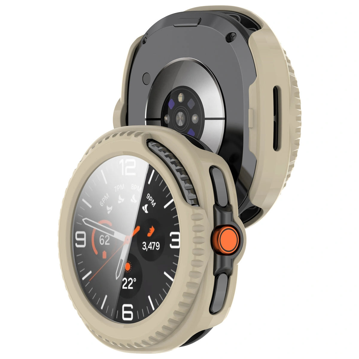 Schutzhülle mit Glas für Samsung Galaxy Watch 8 Classic 46 mm, Bizon Case+Glass Watch, Beige