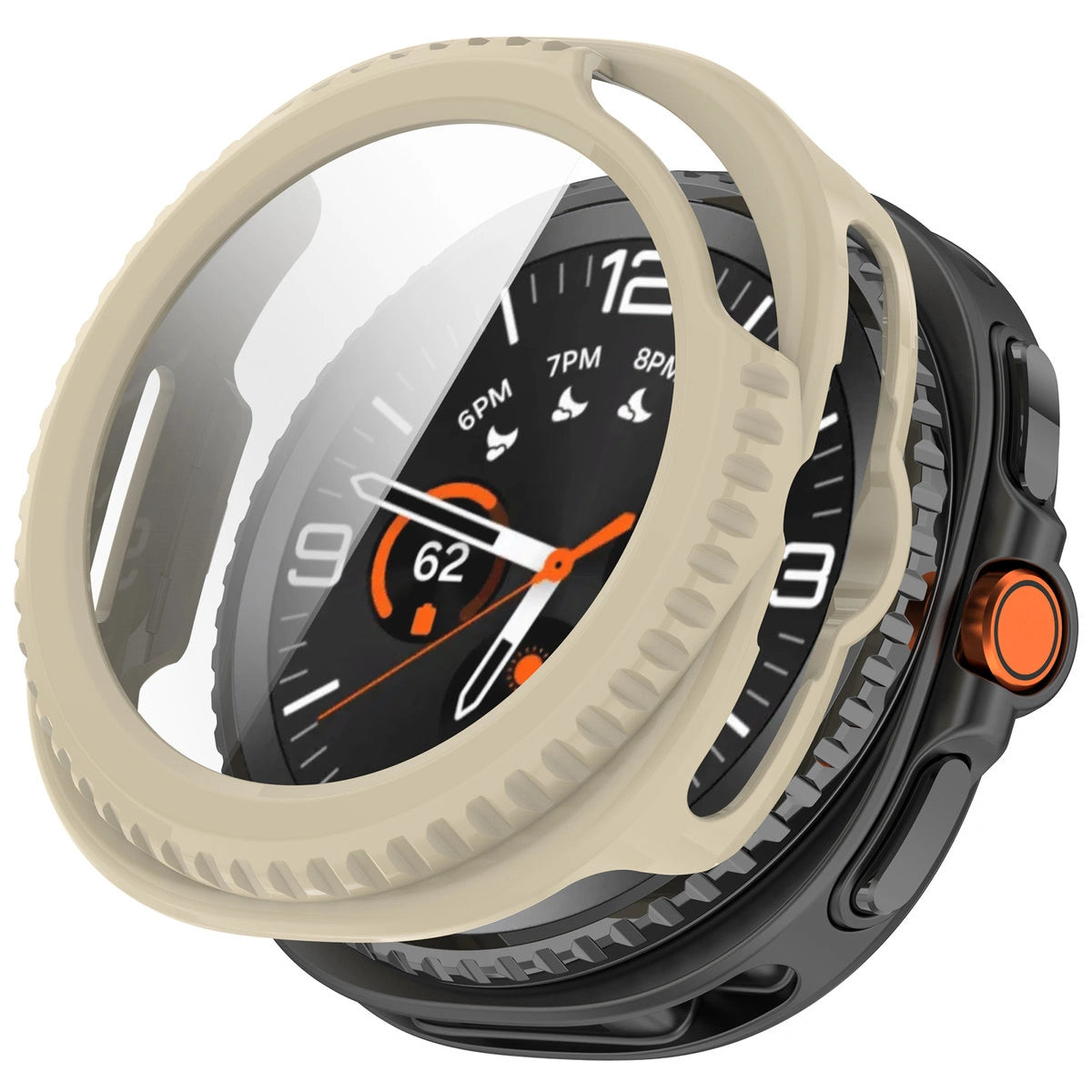 Schutzhülle mit Glas für Samsung Galaxy Watch 8 Classic 46 mm, Bizon Case+Glass Watch, Beige