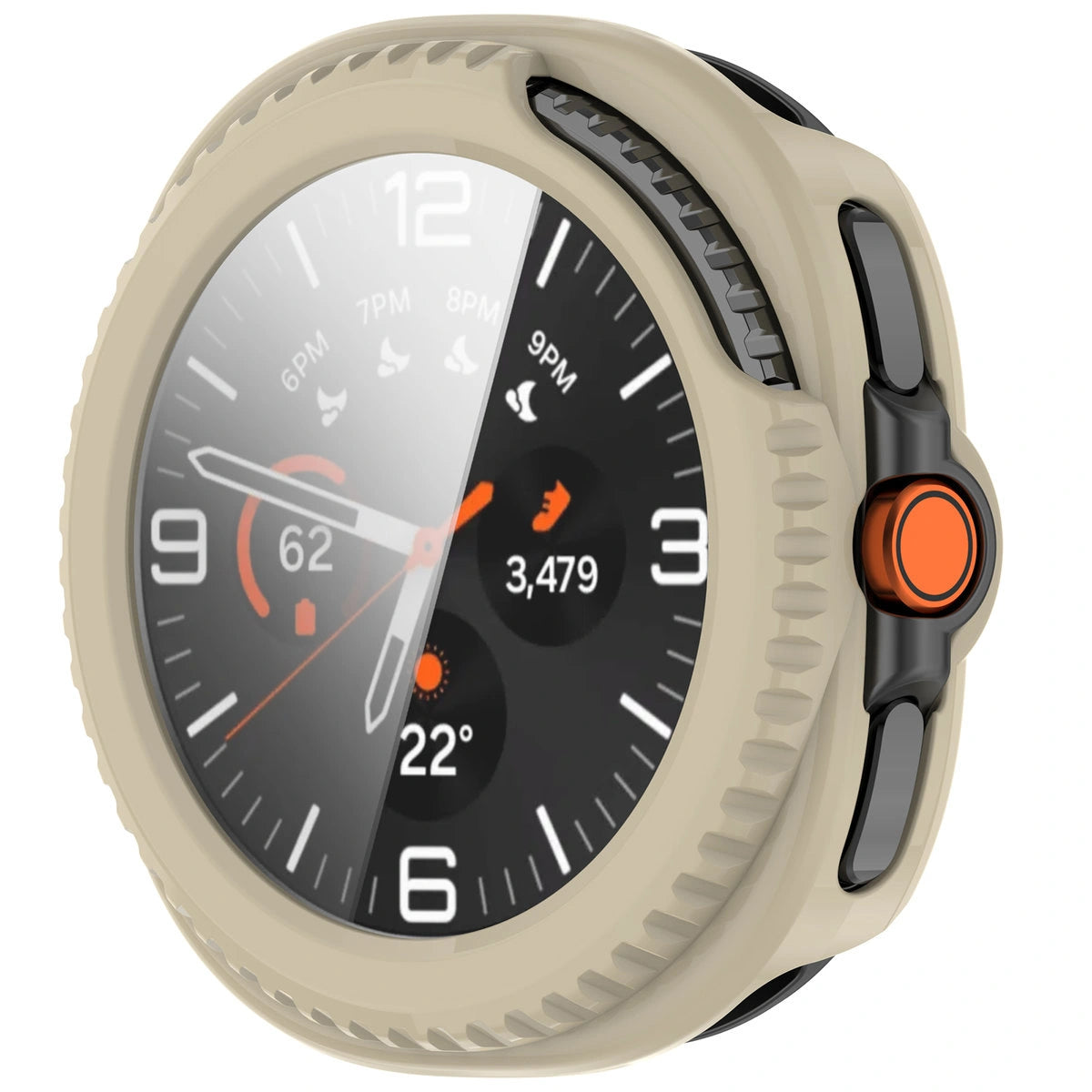 Schutzhülle mit Glas für Samsung Galaxy Watch 8 Classic 46 mm, Bizon Case+Glass Watch, Beige