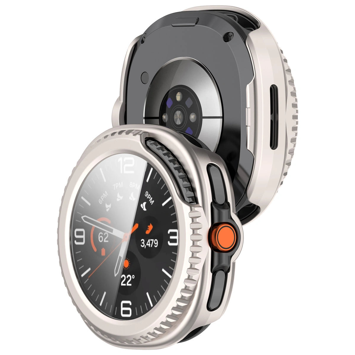 Schutzhülle mit Glas für Samsung Galaxy Watch 8 Classic 46 mm, Bizon Case+Glass Watch, Champagner