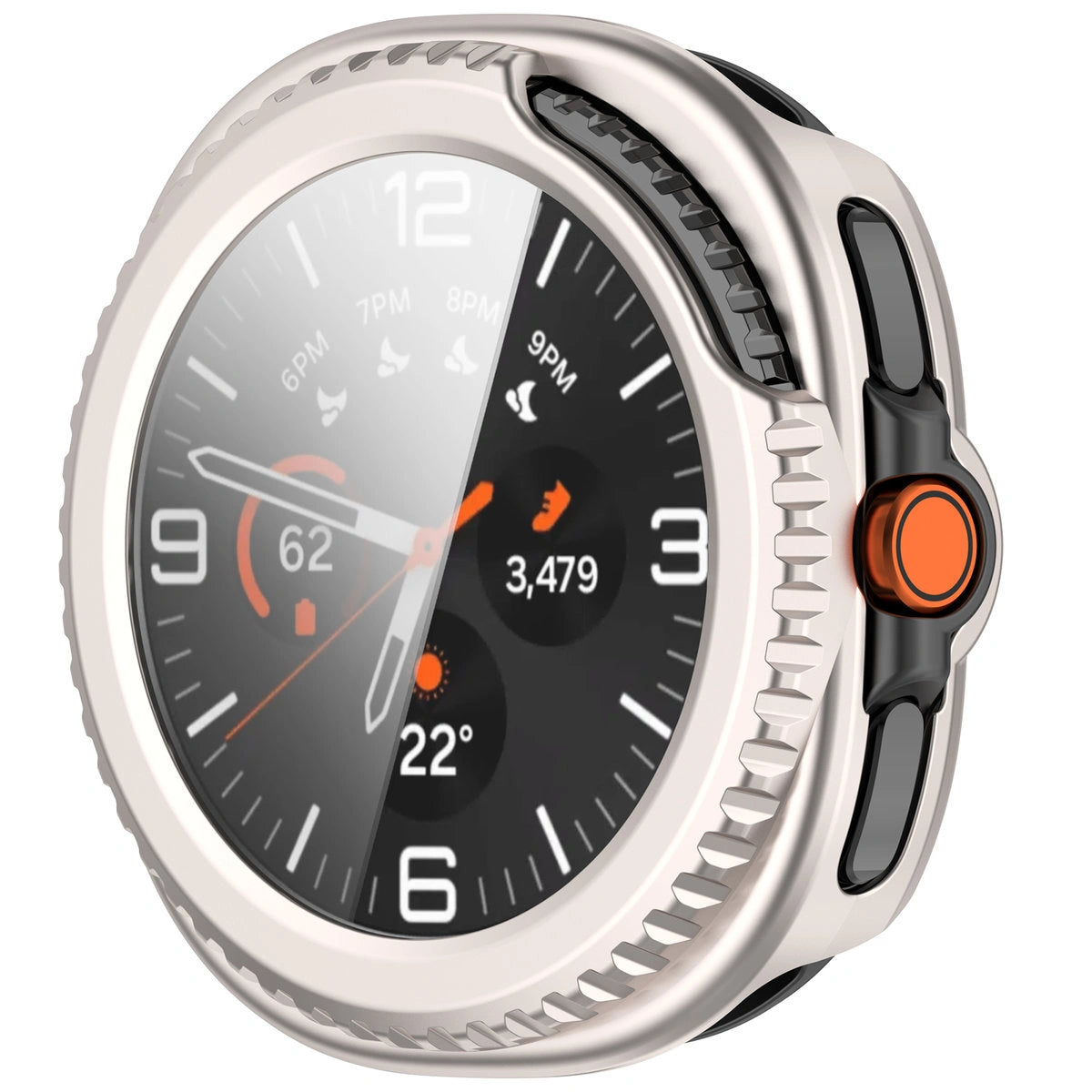 Schutzhülle mit Glas für Samsung Galaxy Watch 8 Classic 46 mm, Bizon Case+Glass Watch, Champagner