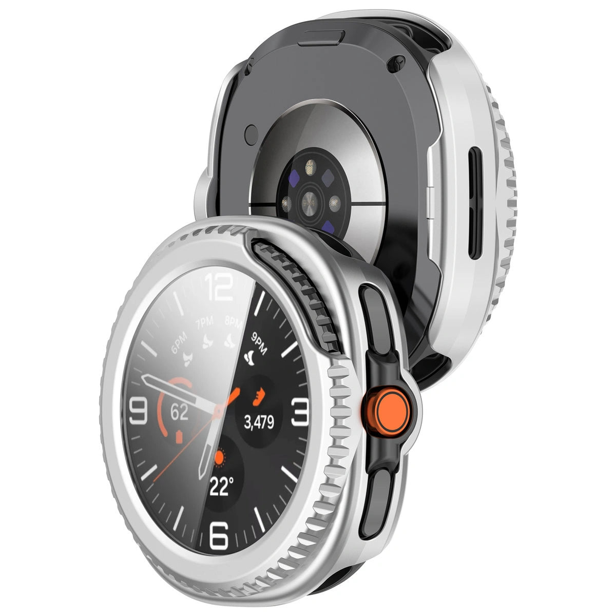 Schutzhülle mit Glas für Samsung Galaxy Watch 8 Classic 46 mm, Bizon Case+Glass Watch, Satin Silber