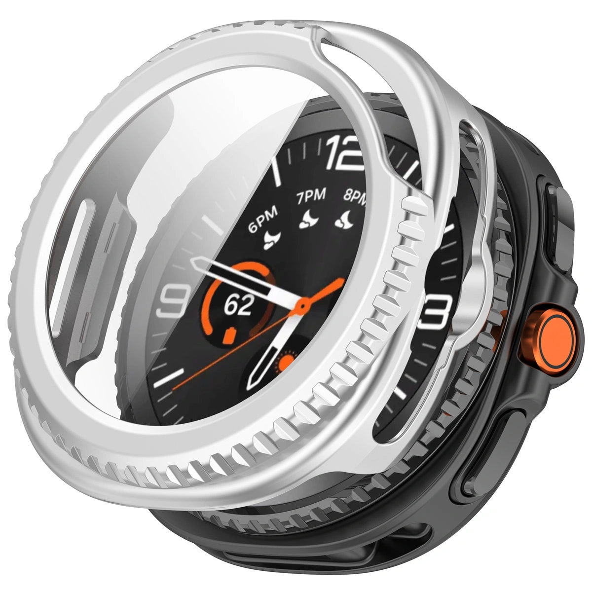 Schutzhülle mit Glas für Samsung Galaxy Watch 8 Classic 46 mm, Bizon Case+Glass Watch, Satin Silber