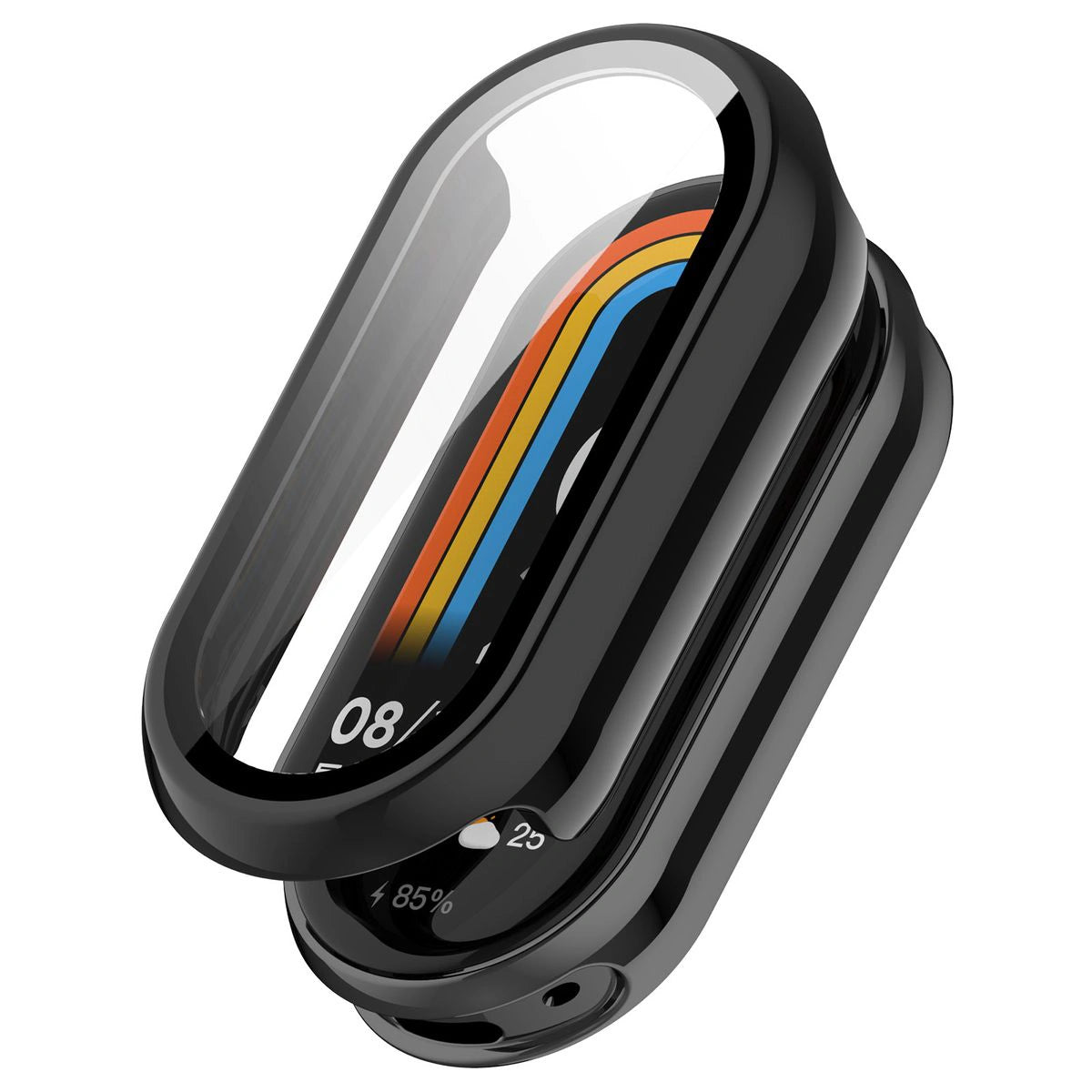 Schutzhülle mit Glas für Xiaomi Smart Band 10, Bizon Case Watch Adamo, Schwarz