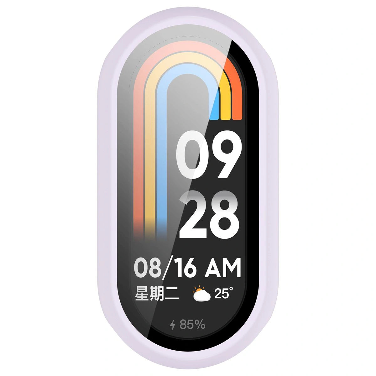 Schutzhülle mit Glas für Xiaomi Smart Band 10, Bizon Case Watch Adamo, Hellviolett