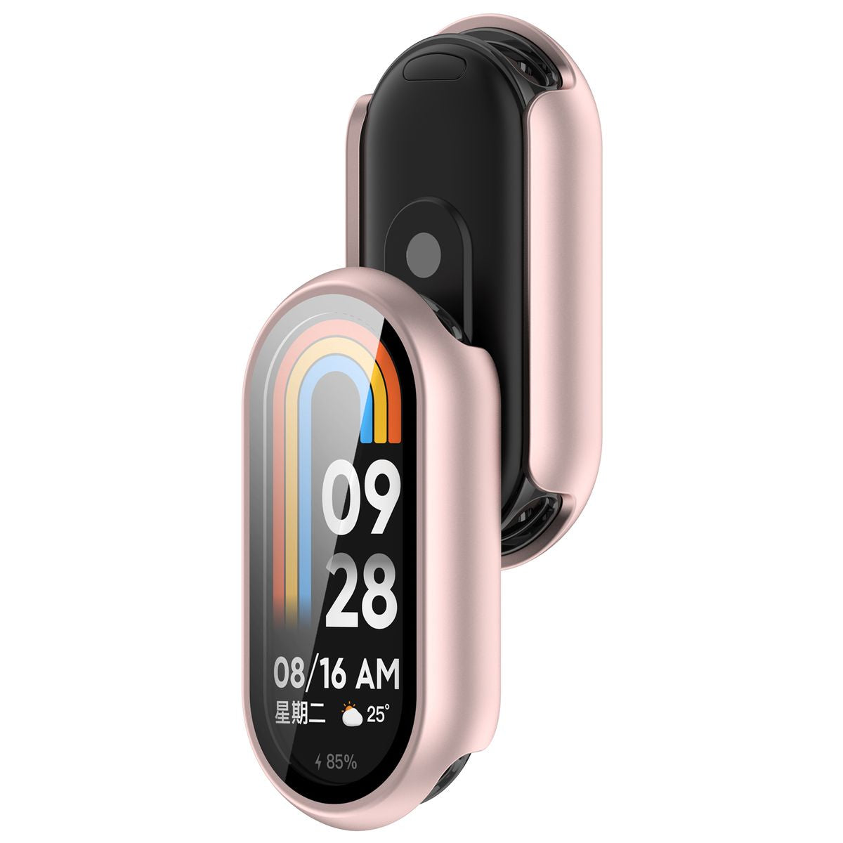 Schutzhülle mit Glas für Xiaomi Smart Band 10, Bizon Case+Glass Watch, Hellrosa
