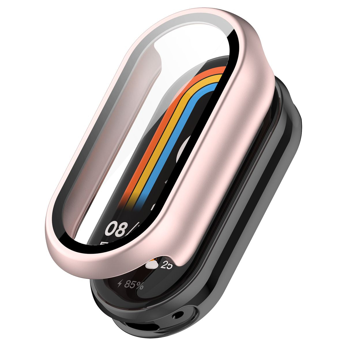 Schutzhülle mit Glas für Xiaomi Smart Band 10, Bizon Case+Glass Watch, Hellrosa