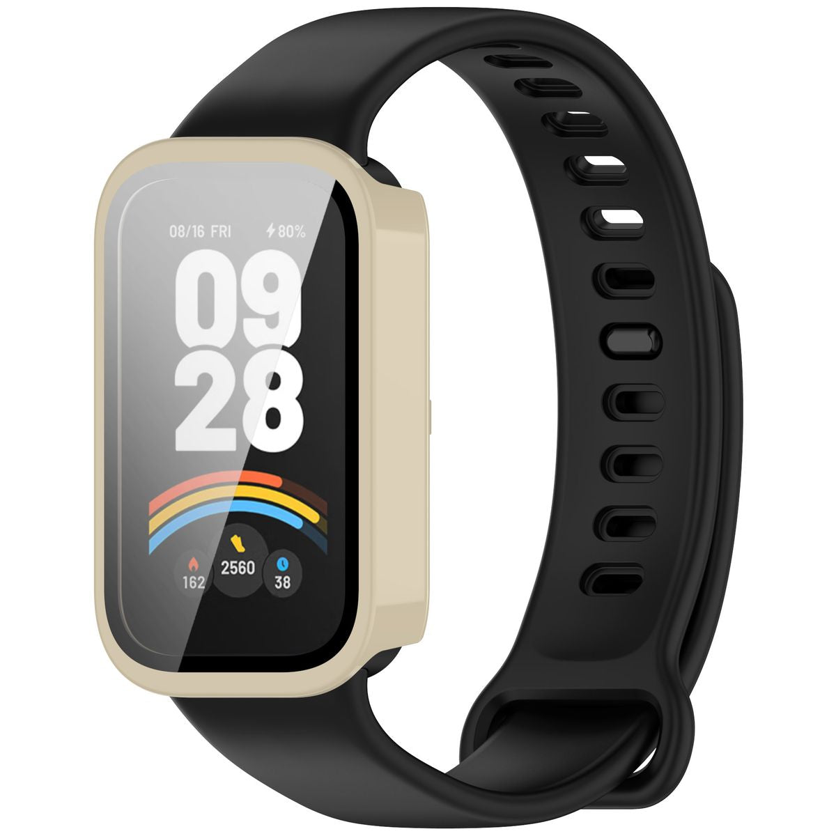 Schutzhülle mit Glas für Xiaomi Smart Band 9 Active / Redmi Band 3, Bizon Case+Glass Watch, Beige