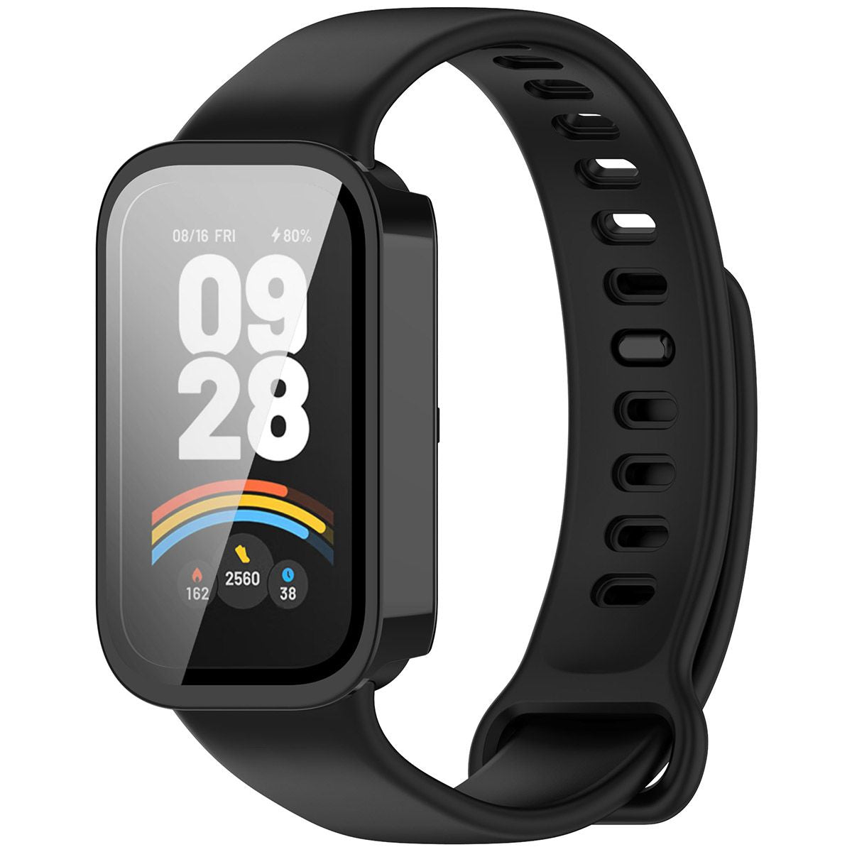 Schutzhülle mit Glas für Xiaomi Smart Band 9 Active / Redmi Band 3, Bizon Case+Glass Watch, Schwarz