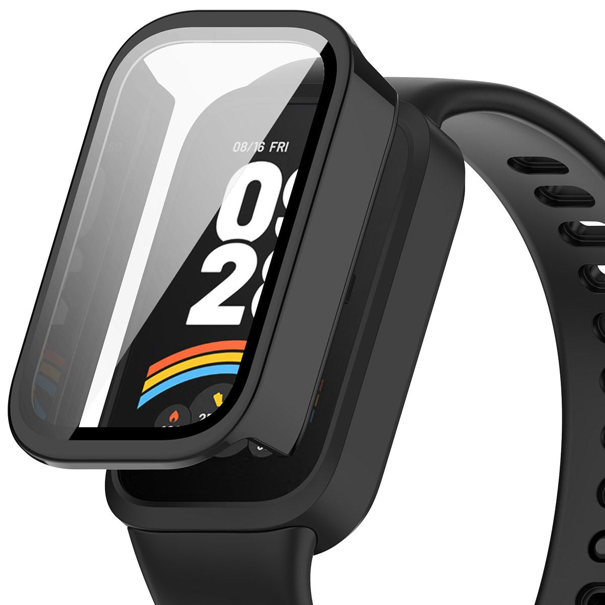 Schutzhülle mit Glas für Xiaomi Smart Band 9 Active / Redmi Band 3, Bizon Case+Glass Watch, Schwarz