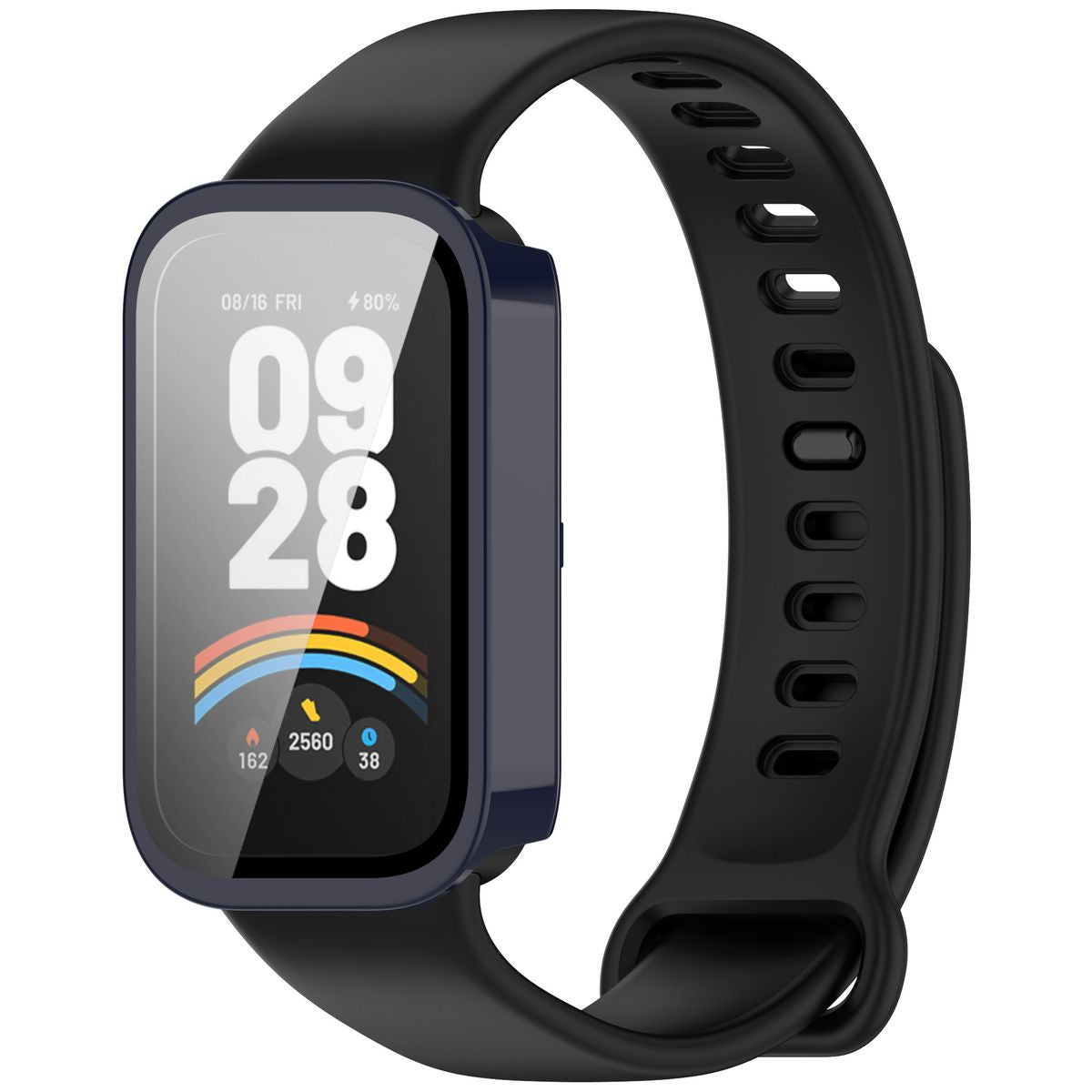 Schutzhülle mit Glas für Xiaomi Smart Band 9 Active / Redmi Band 3, Bizon Case+Glass Watch, Blau