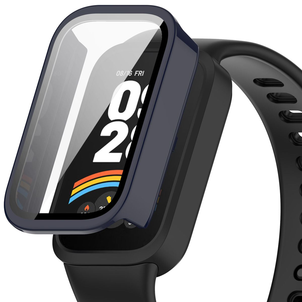 Schutzhülle mit Glas für Xiaomi Smart Band 9 Active / Redmi Band 3, Bizon Case+Glass Watch, Blau
