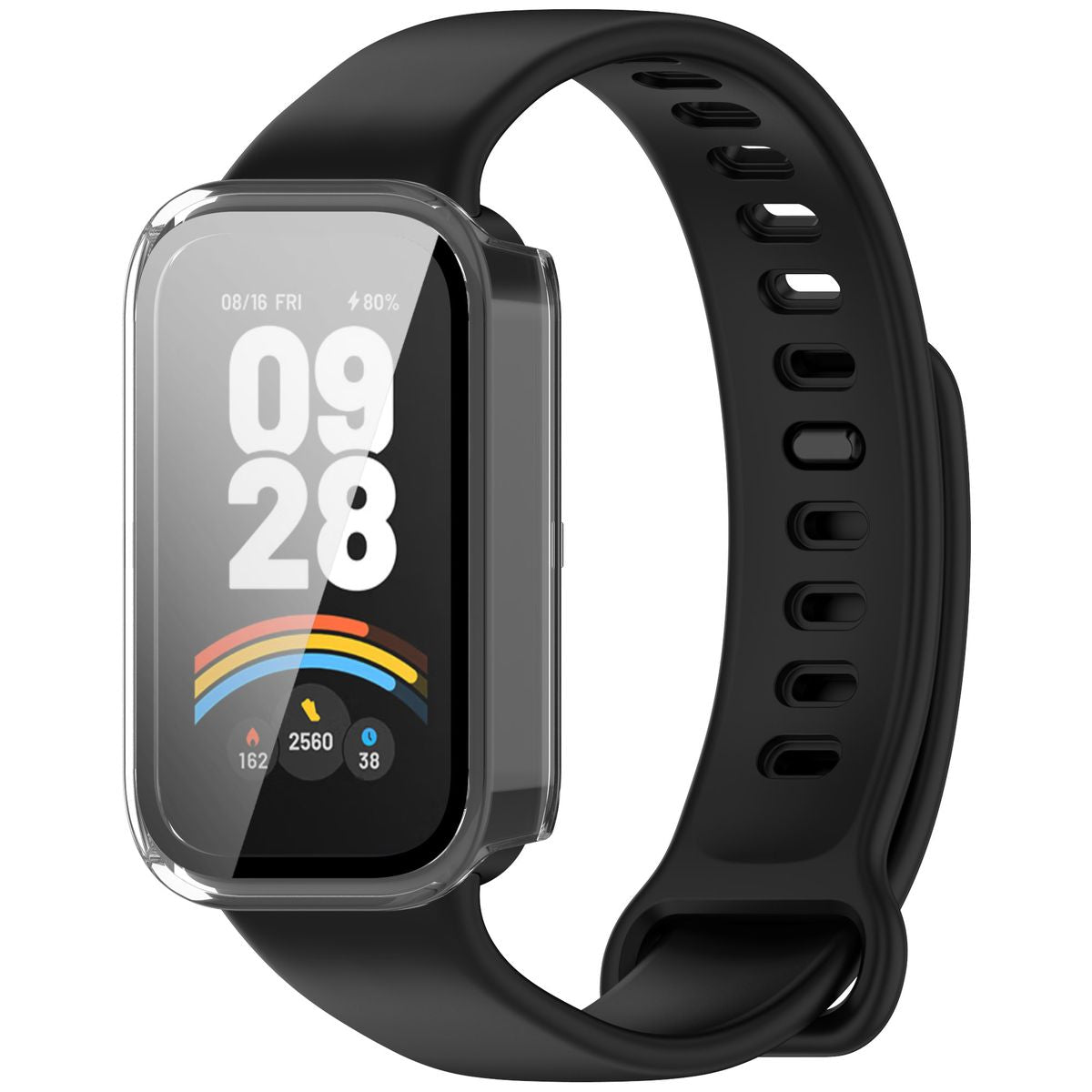 Schutzhülle mit Glas für Xiaomi Smart Band 9 Active / Redmi Band 3, Bizon Case+Glass Watch, Transparent