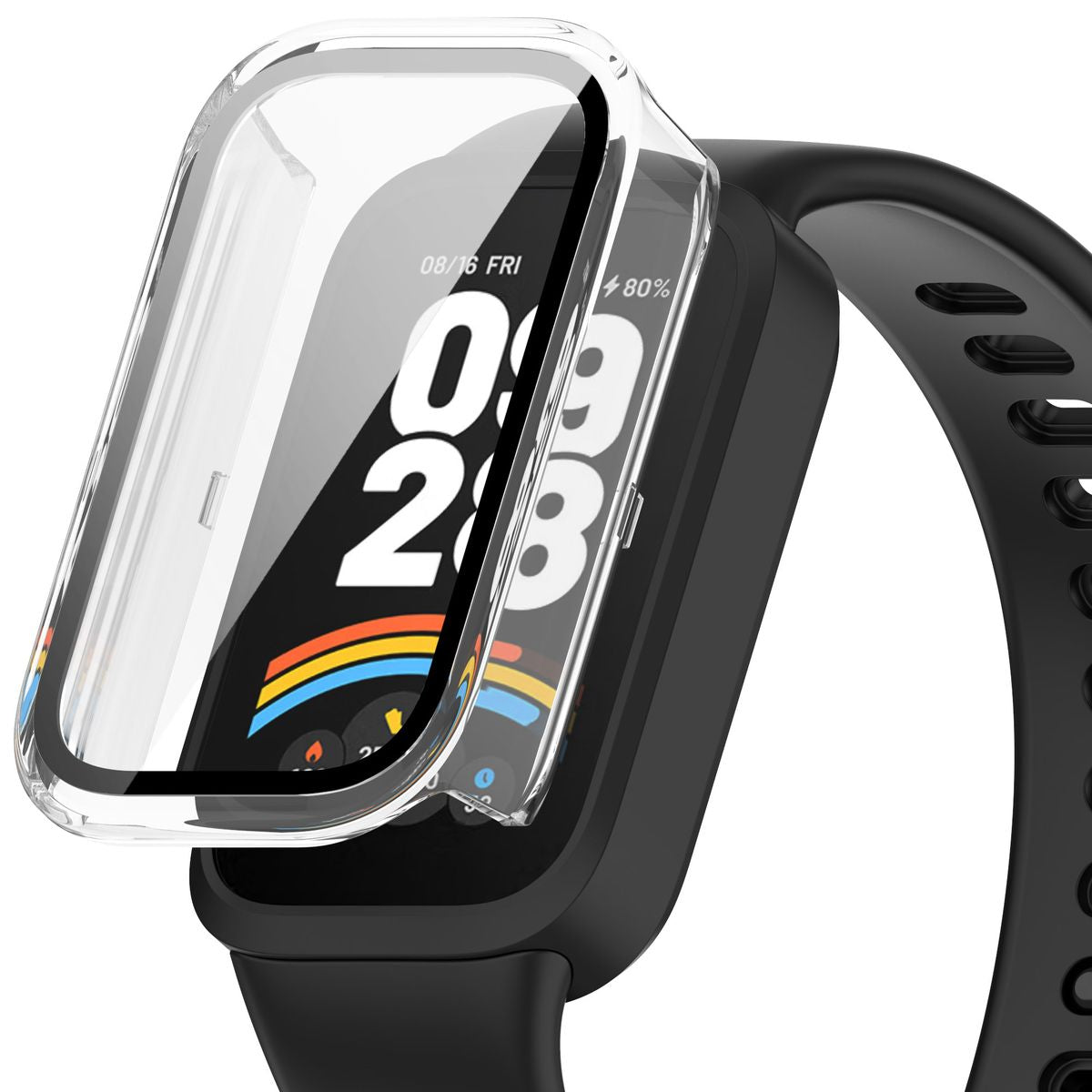 Schutzhülle mit Glas für Xiaomi Smart Band 9 Active / Redmi Band 3, Bizon Case+Glass Watch, Transparent