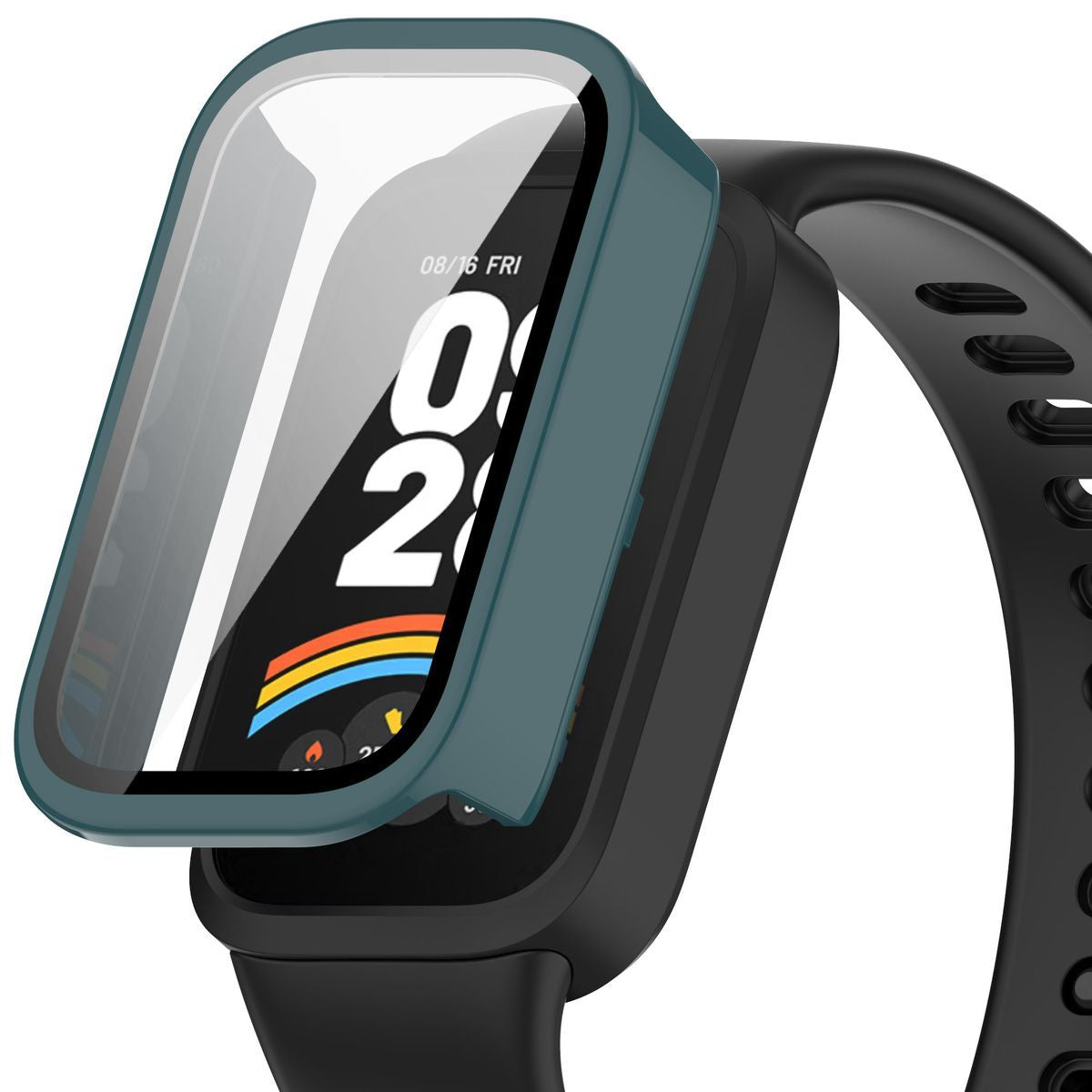 Schutzhülle mit Glas für Xiaomi Mi Smart Band 9 Active / Redmi Band 3, Bizon Case+Glass Watch, Grün