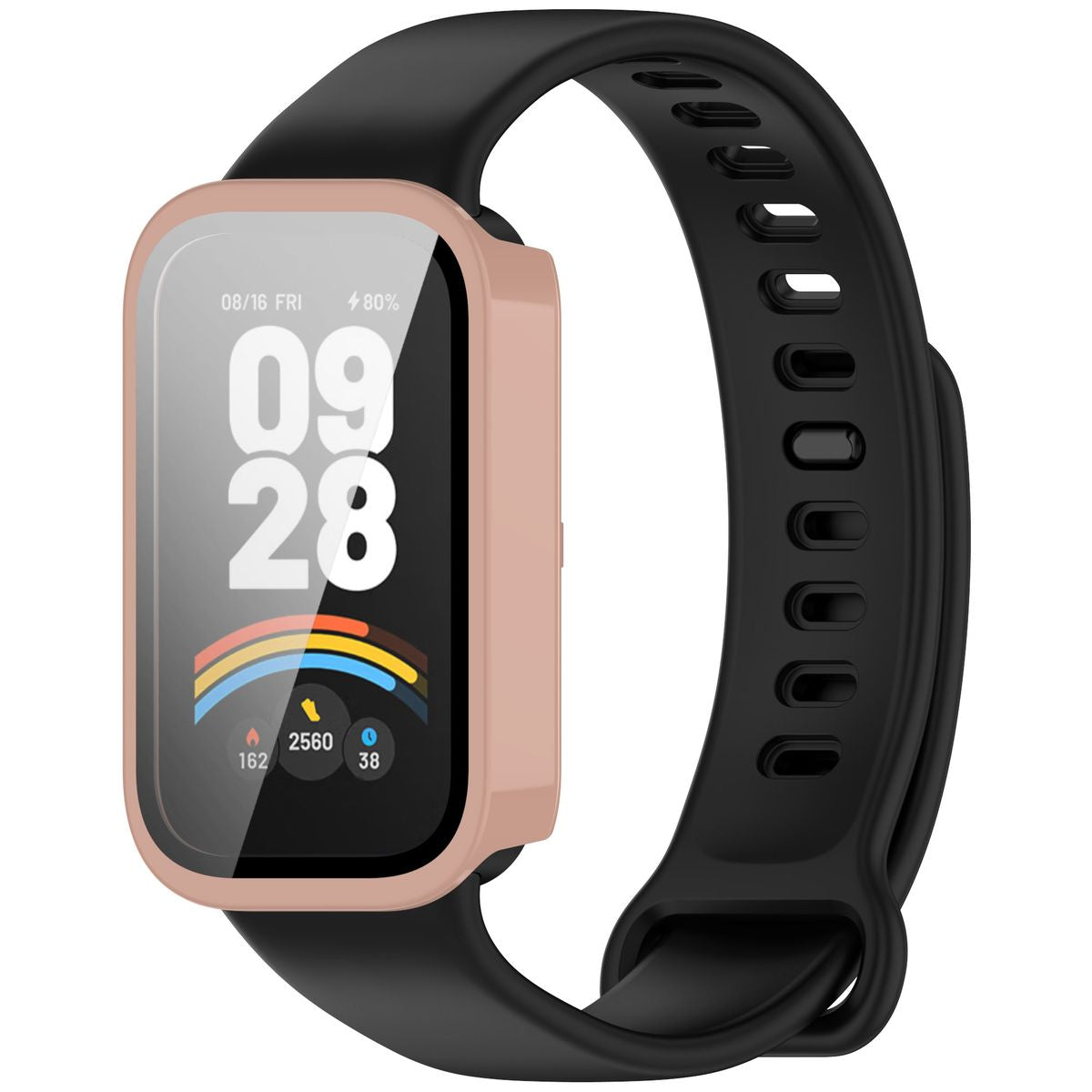 Schutzhülle mit Glas für Xiaomi Smart Band 9 Active / Redmi Smart Band 3, Bizon Case+Glass Watch, Rosa