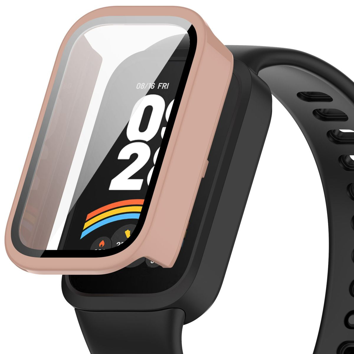 Schutzhülle mit Glas für Xiaomi Smart Band 9 Active / Redmi Smart Band 3, Bizon Case+Glass Watch, Rosa