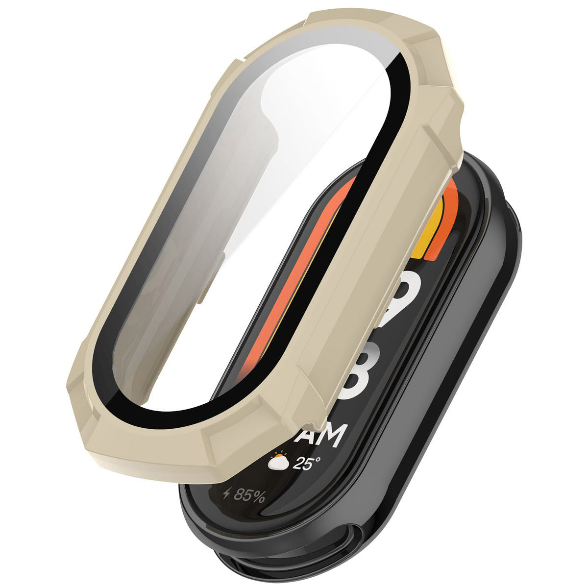 Schutzhülle mit Glas für Xiaomi Smart Band 9, Bizon Case Watch Adamo, Beige