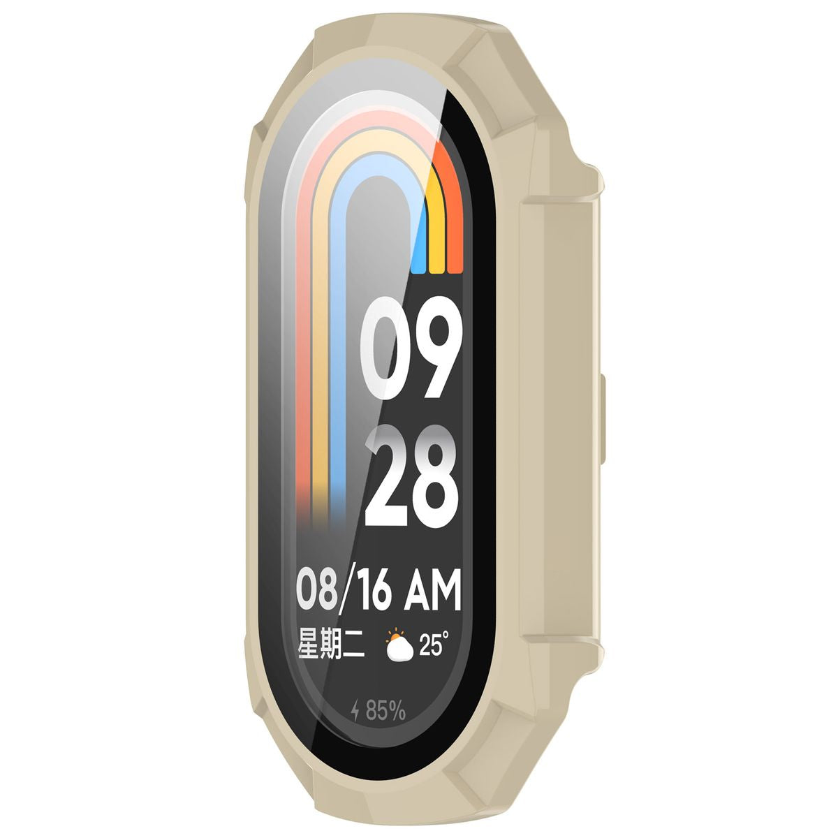 Schutzhülle mit Glas für Xiaomi Smart Band 9, Bizon Case Watch Adamo, Beige
