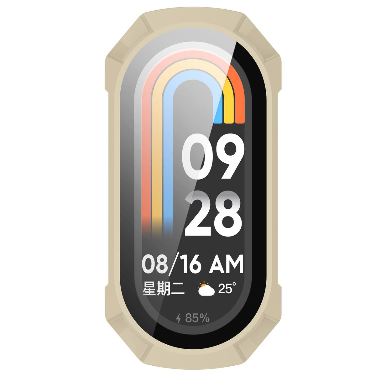 Schutzhülle mit Glas für Xiaomi Smart Band 9, Bizon Case Watch Adamo, Beige