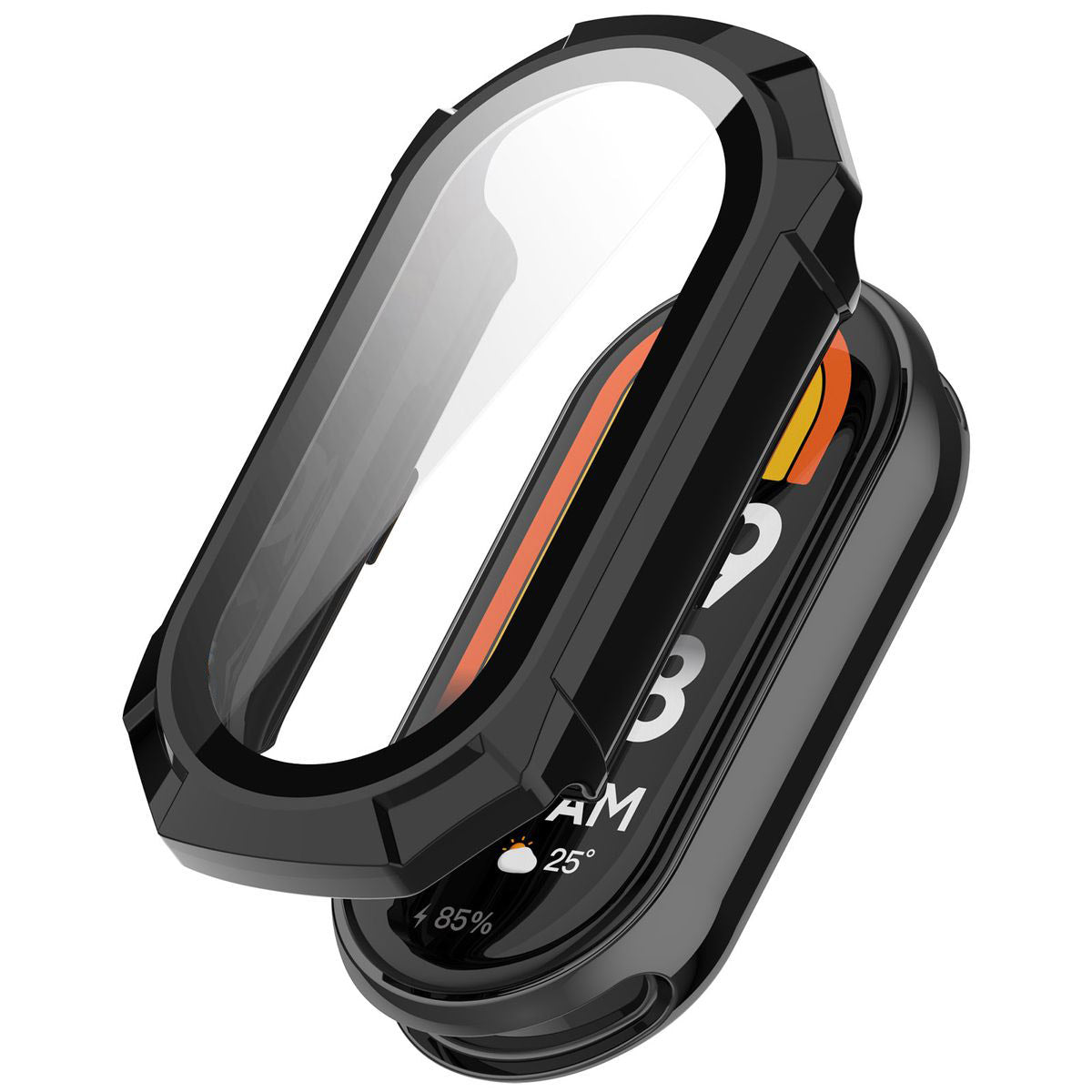 Schutzhülle mit Glas für Xiaomi Smart Band 9, Bizon Case Watch Adamo, Schwarz