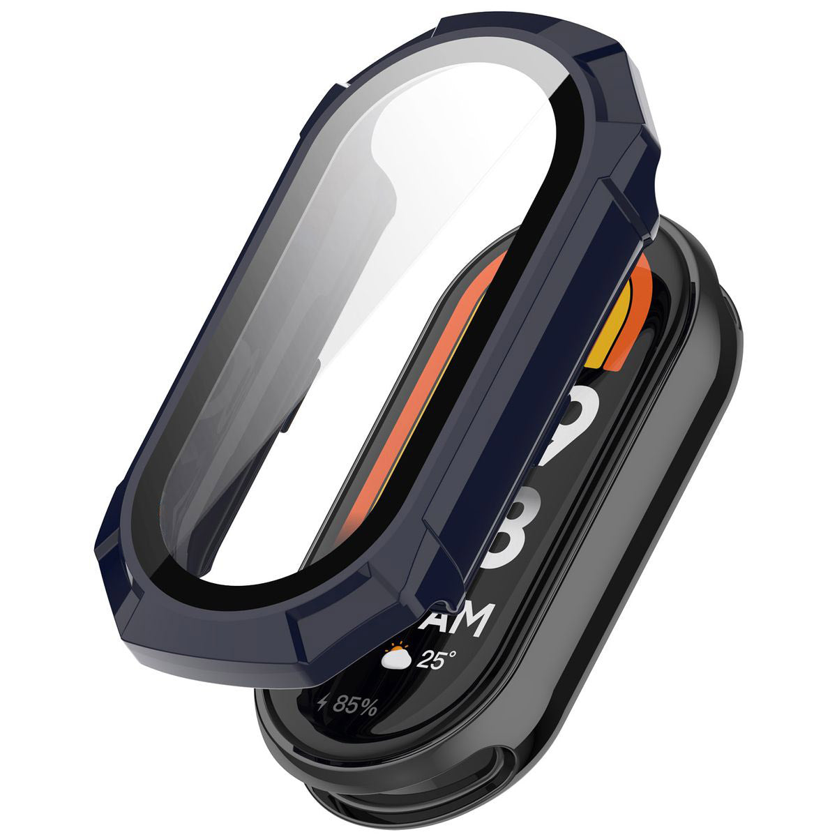 Schutzhülle mit Glas für Xiaomi Smart Band 9, Bizon Case Watch Adamo, Blau