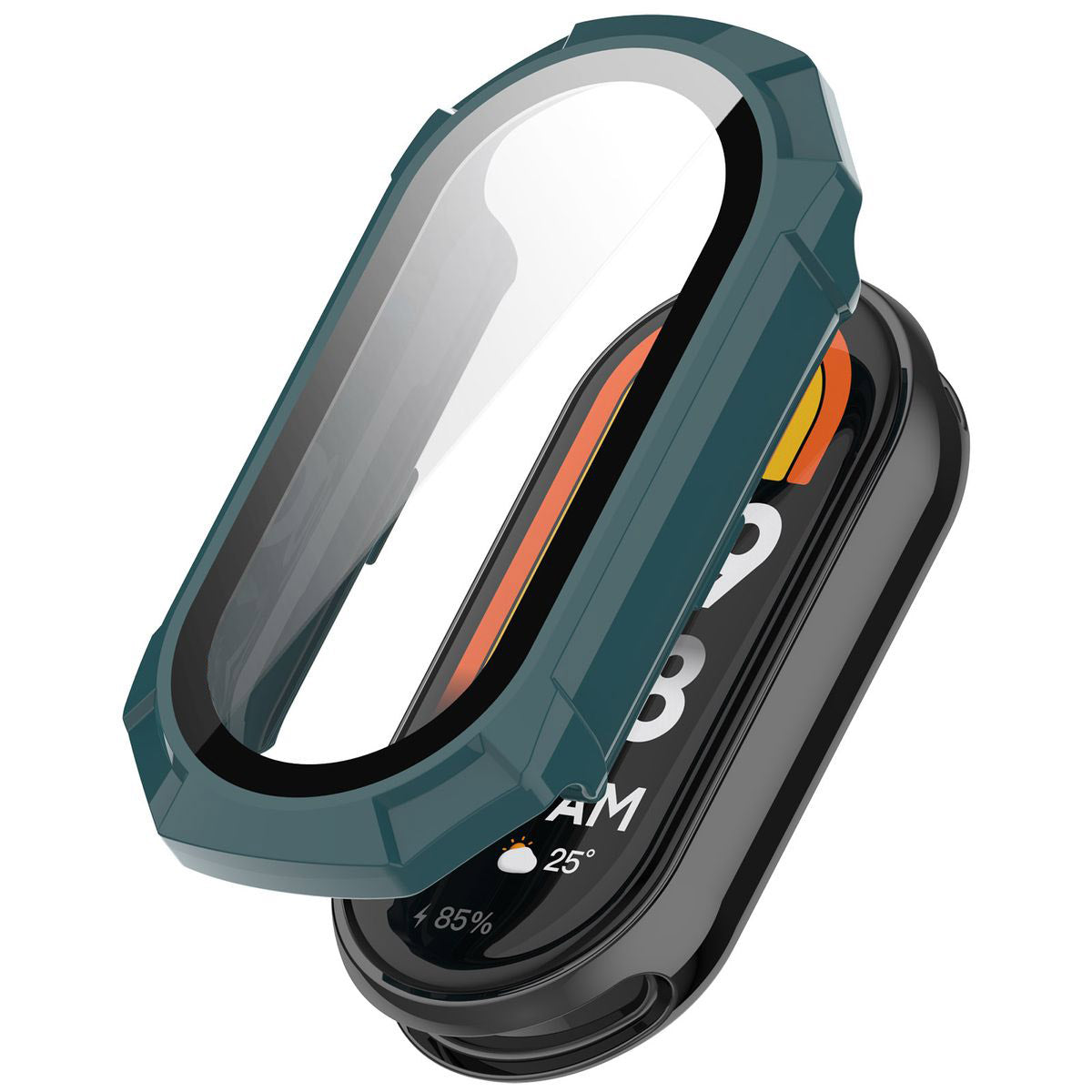 Schutzhülle mit Glas für Xiaomi Smart Band 9, Bizon Case Watch Adamo, Grün