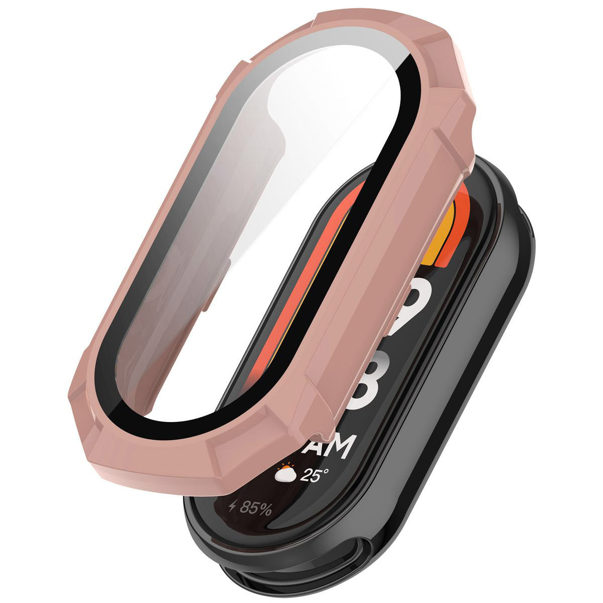 Schutzhülle mit Glas für Xiaomi Smart Band 9, Bizon Case Watch Adamo, Rosa